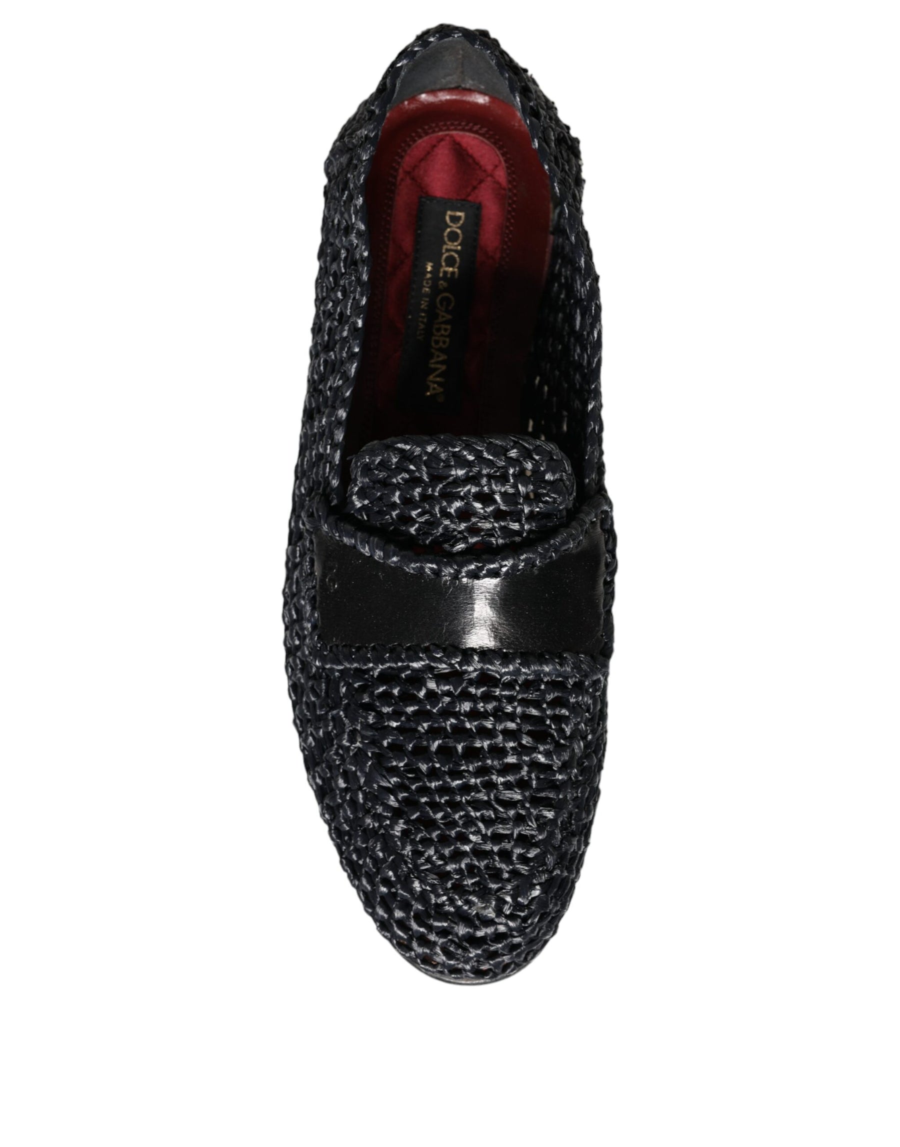 Dolce & Gabbana Black Woven Raffia Slip On Loafers Men Shoes | Regal Royce
