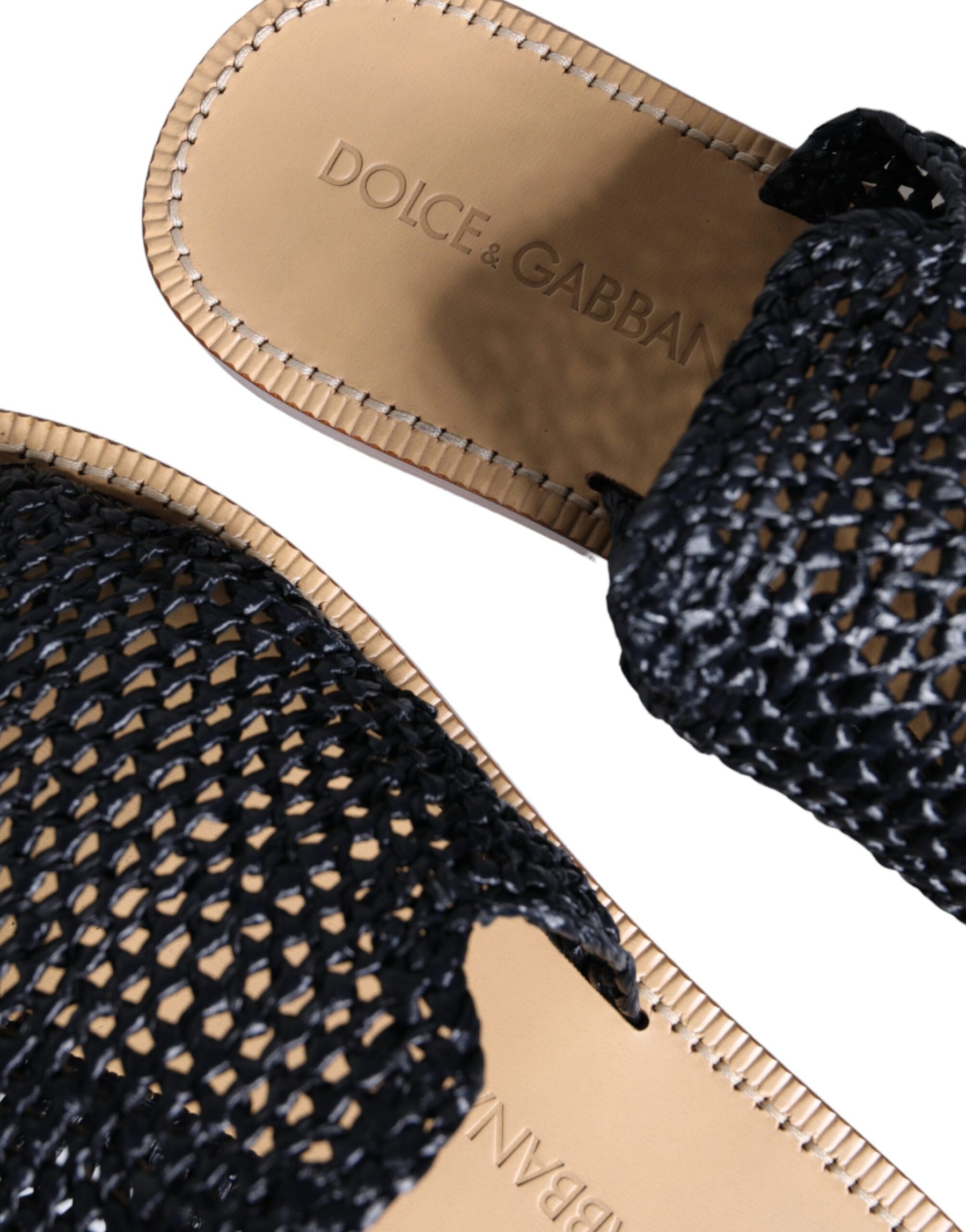 Dolce & Gabbana Black Monochrome Braided Raffia Slides Shoes | Regal Royce