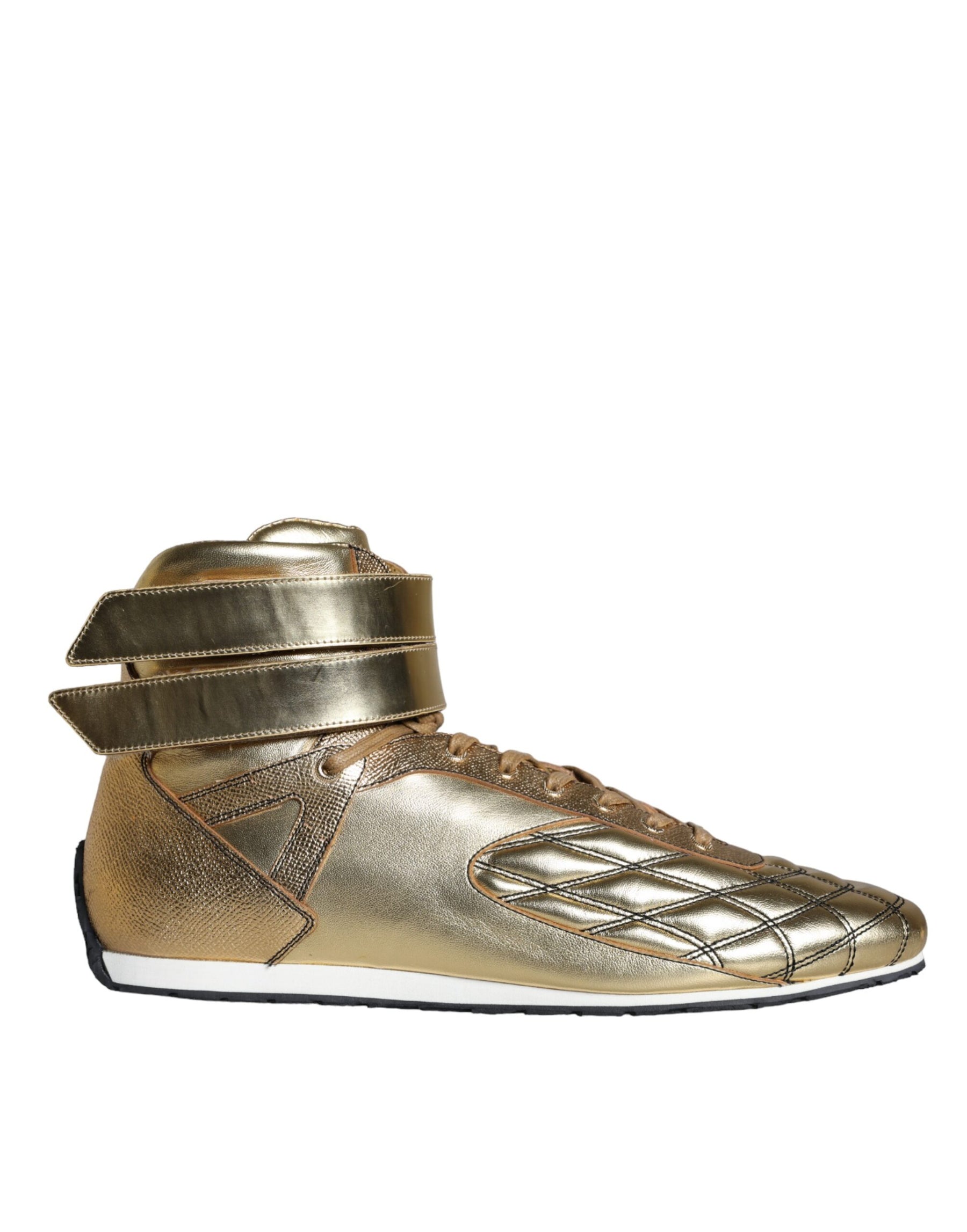Dolce & Gabbana Gold Leather Sartoria High Top Sneakers Shoes | Regal Royce