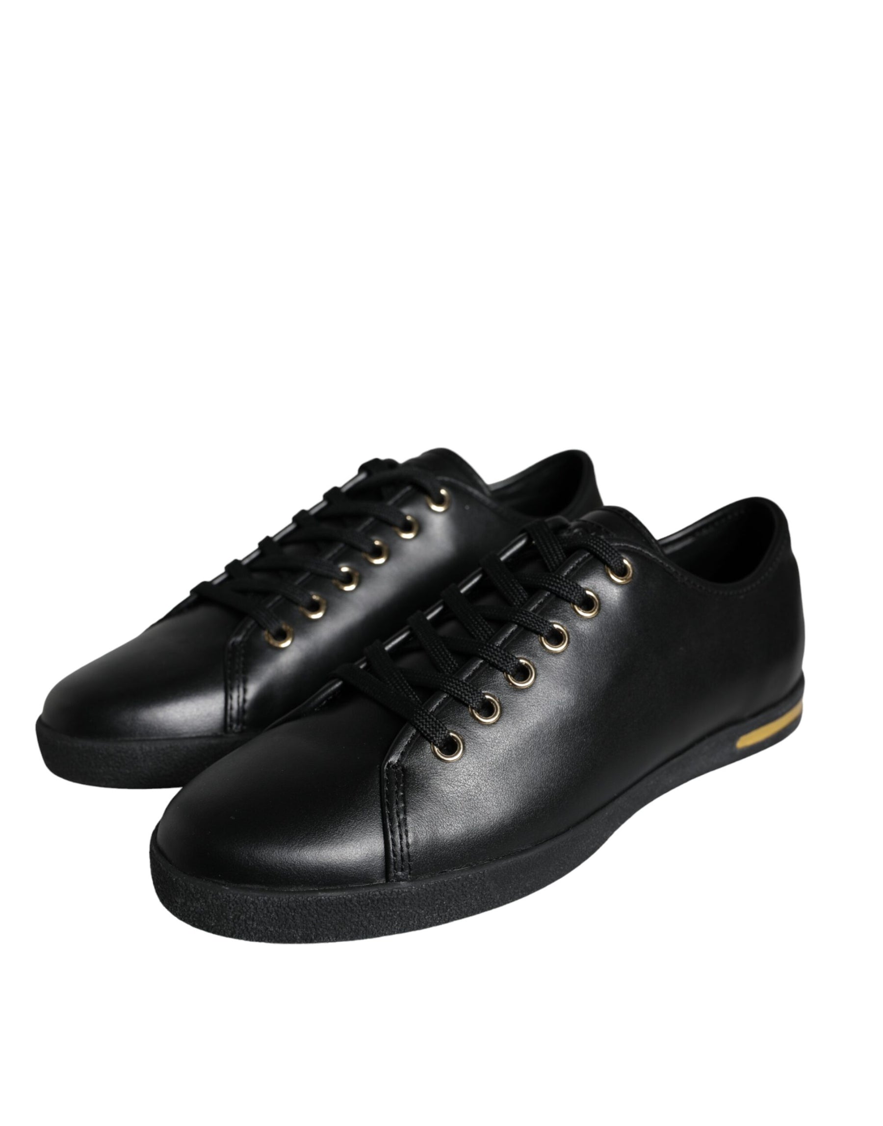 Dolce & Gabbana Black Gold Leather Classic Sneakers Shoes | Regal Royce