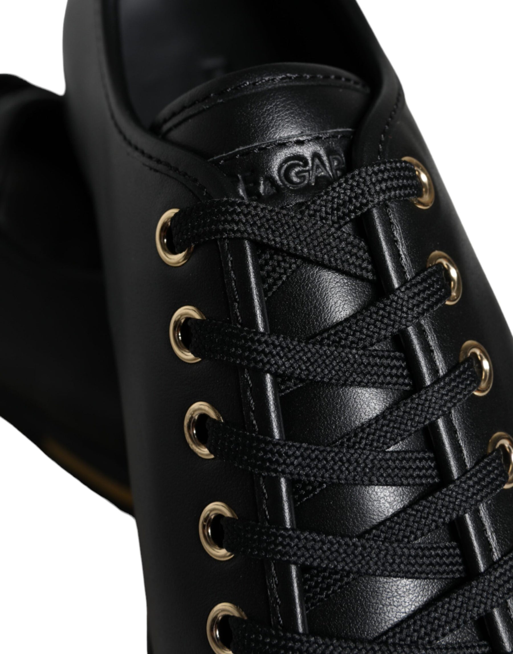 Dolce & Gabbana Black Gold Leather Classic Sneakers Shoes | Regal Royce