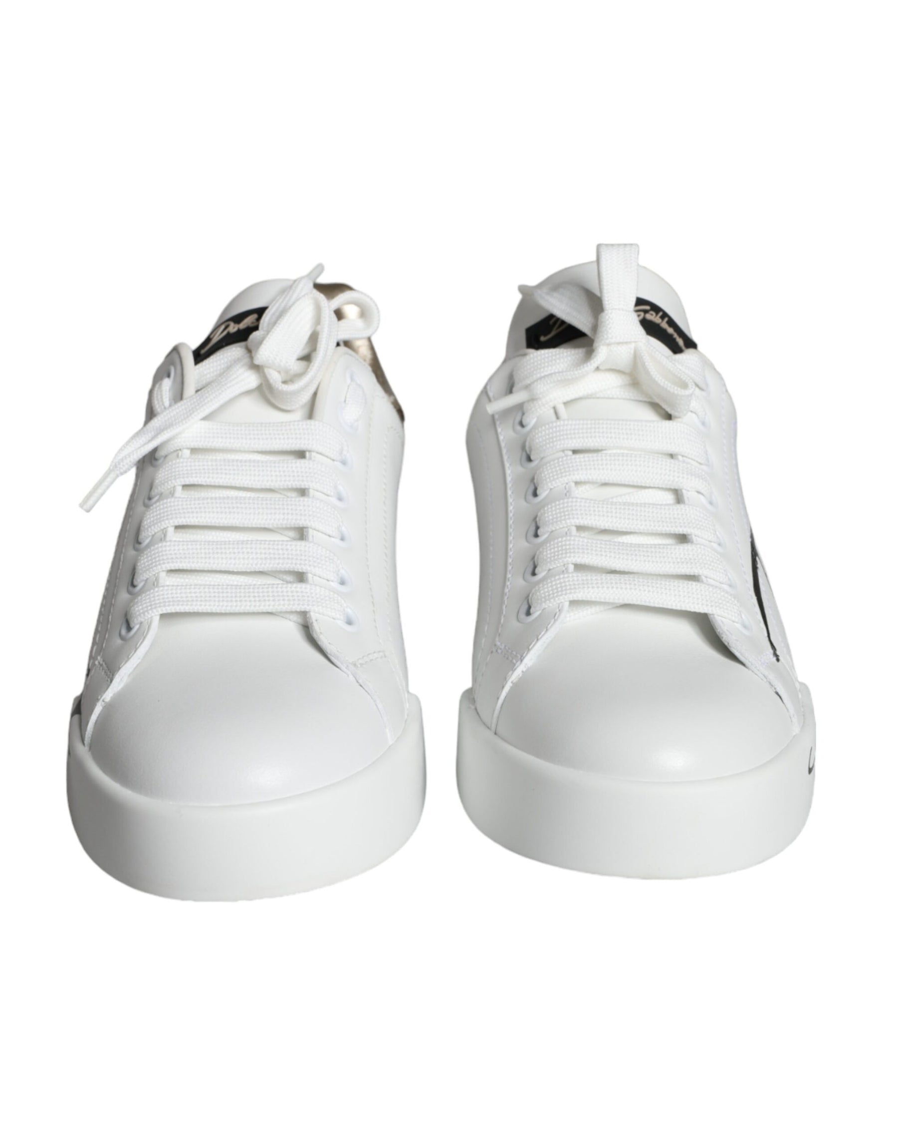 Dolce & Gabbana White Gold Portofino Low Top Leather Sneakers Shoes | Regal Royce
