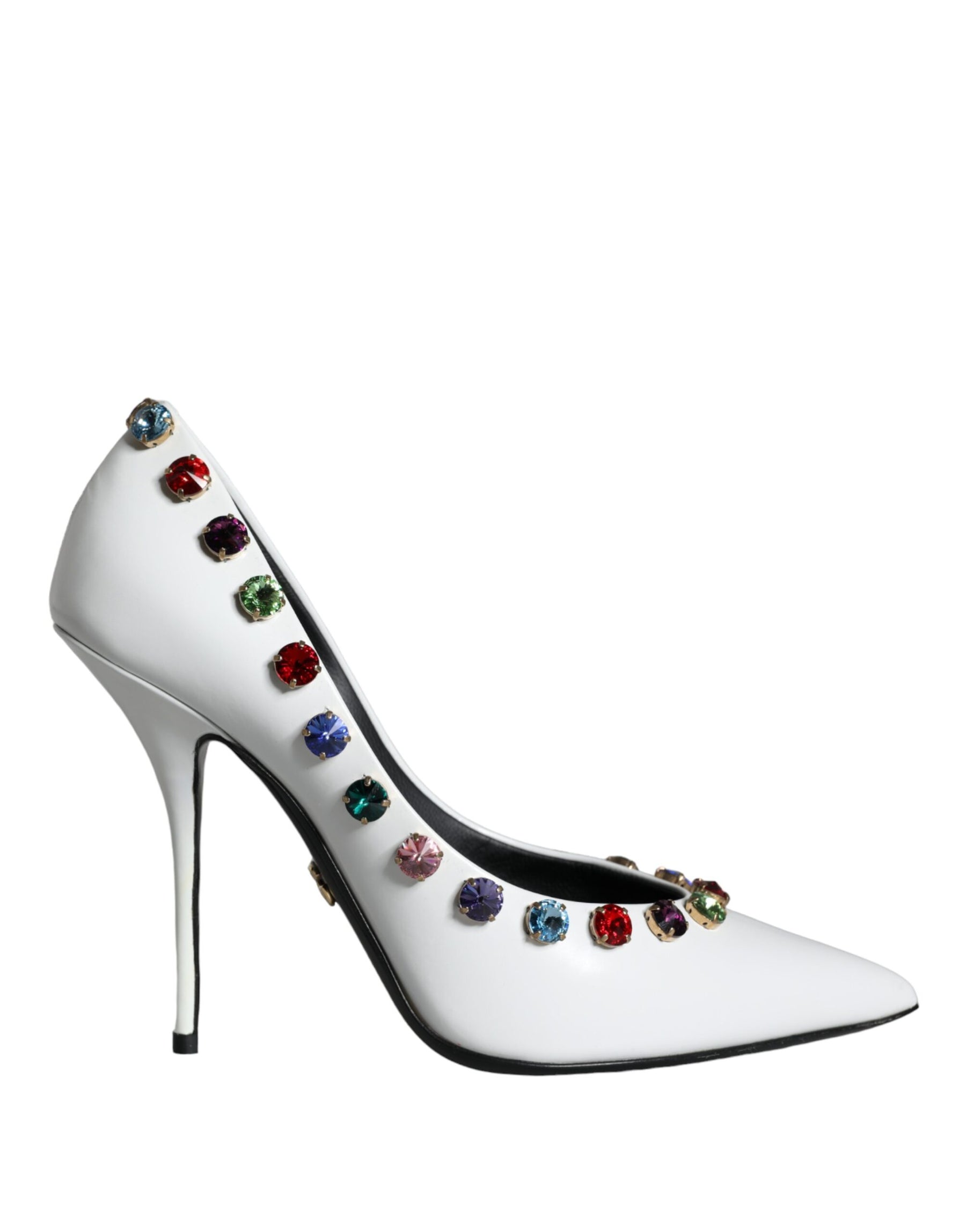 Dolce & Gabbana White Crystal Leather High Heels Pumps Shoes | Regal Royce