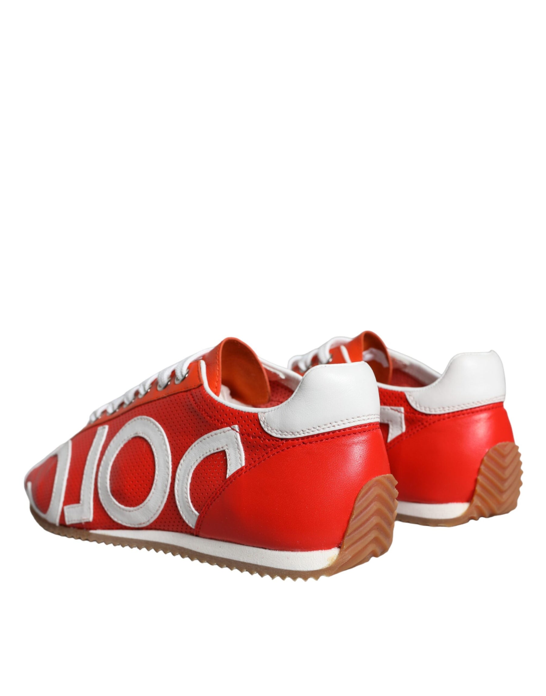 Dolce & Gabbana Red White Leather Logo Casual Sneakers Shoes | Regal Royce