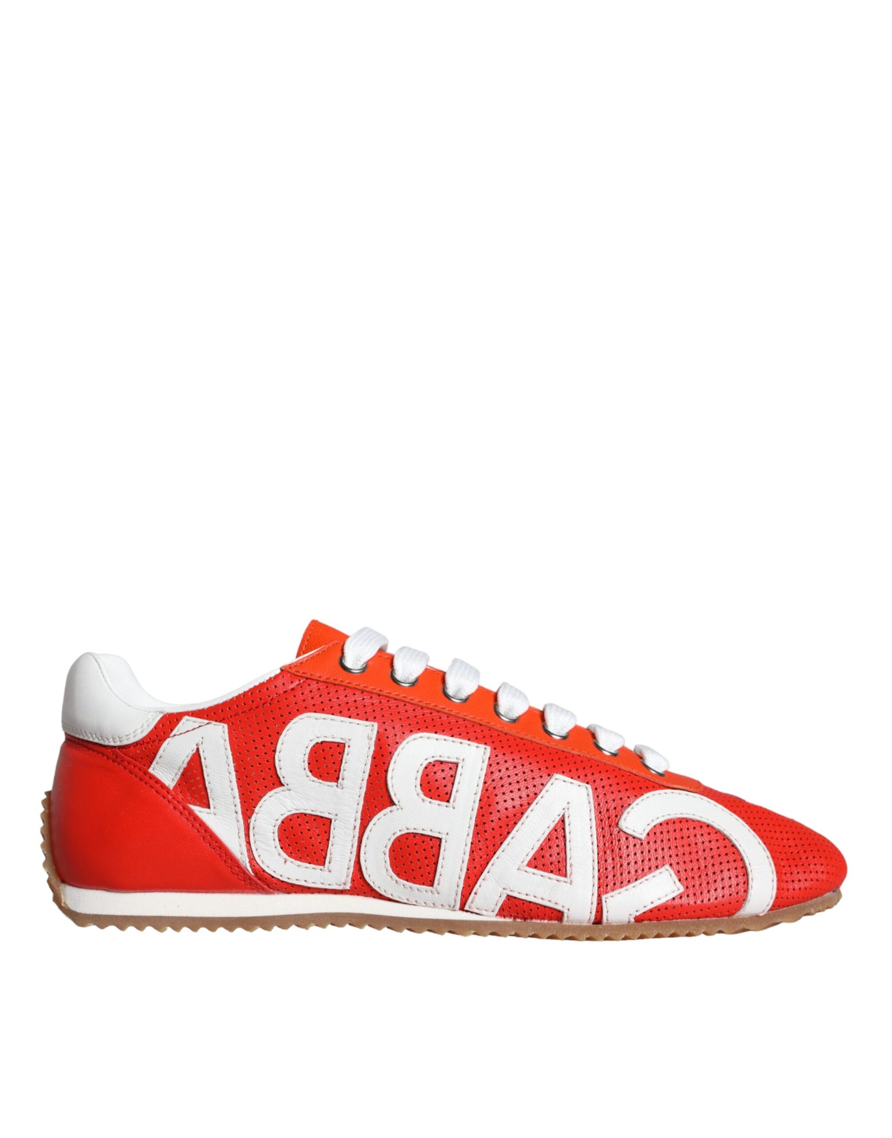 Dolce & Gabbana Red White Leather Logo Casual Sneakers Shoes | Regal Royce
