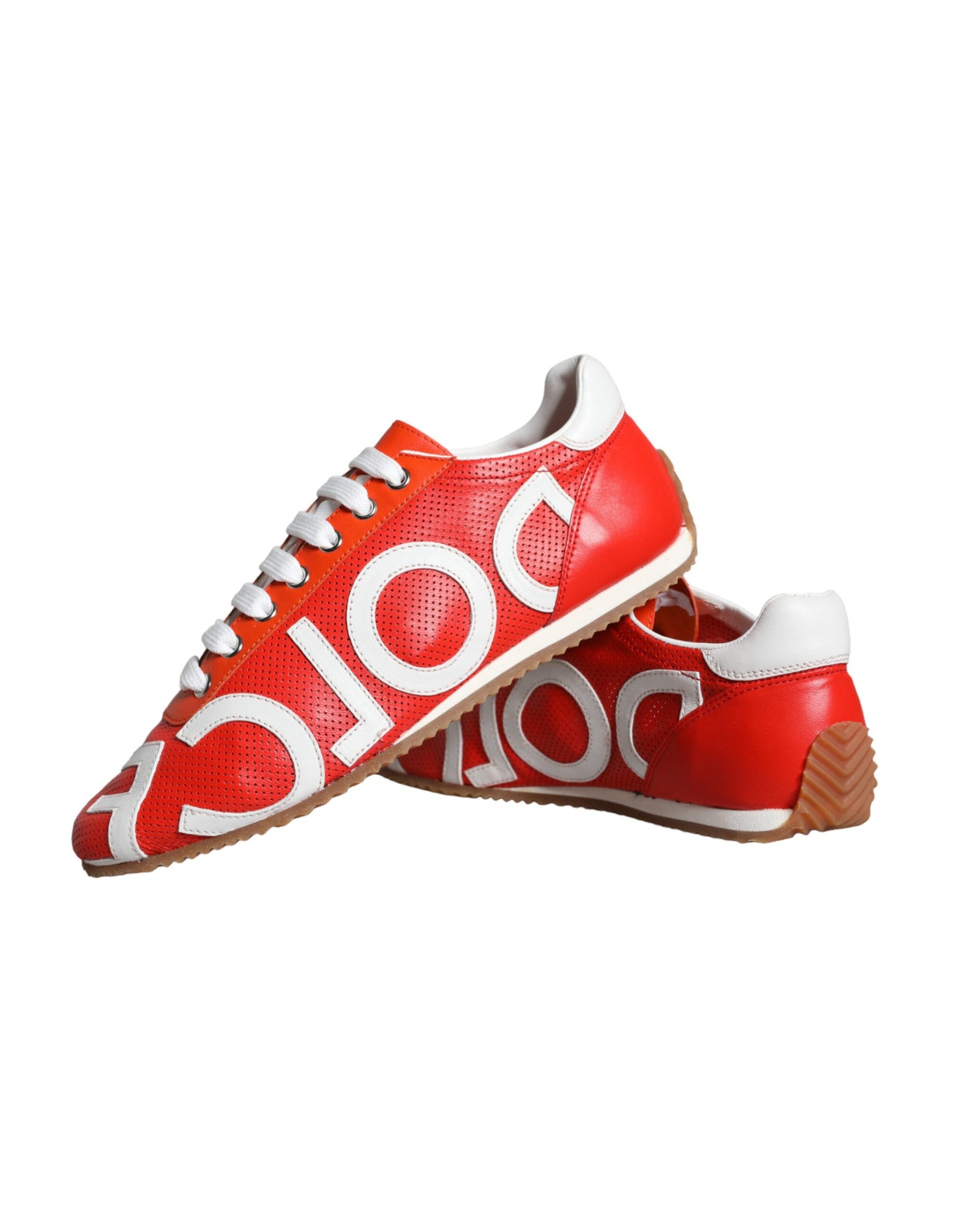 Dolce & Gabbana Red White Leather Logo Casual Sneakers Shoes | Regal Royce