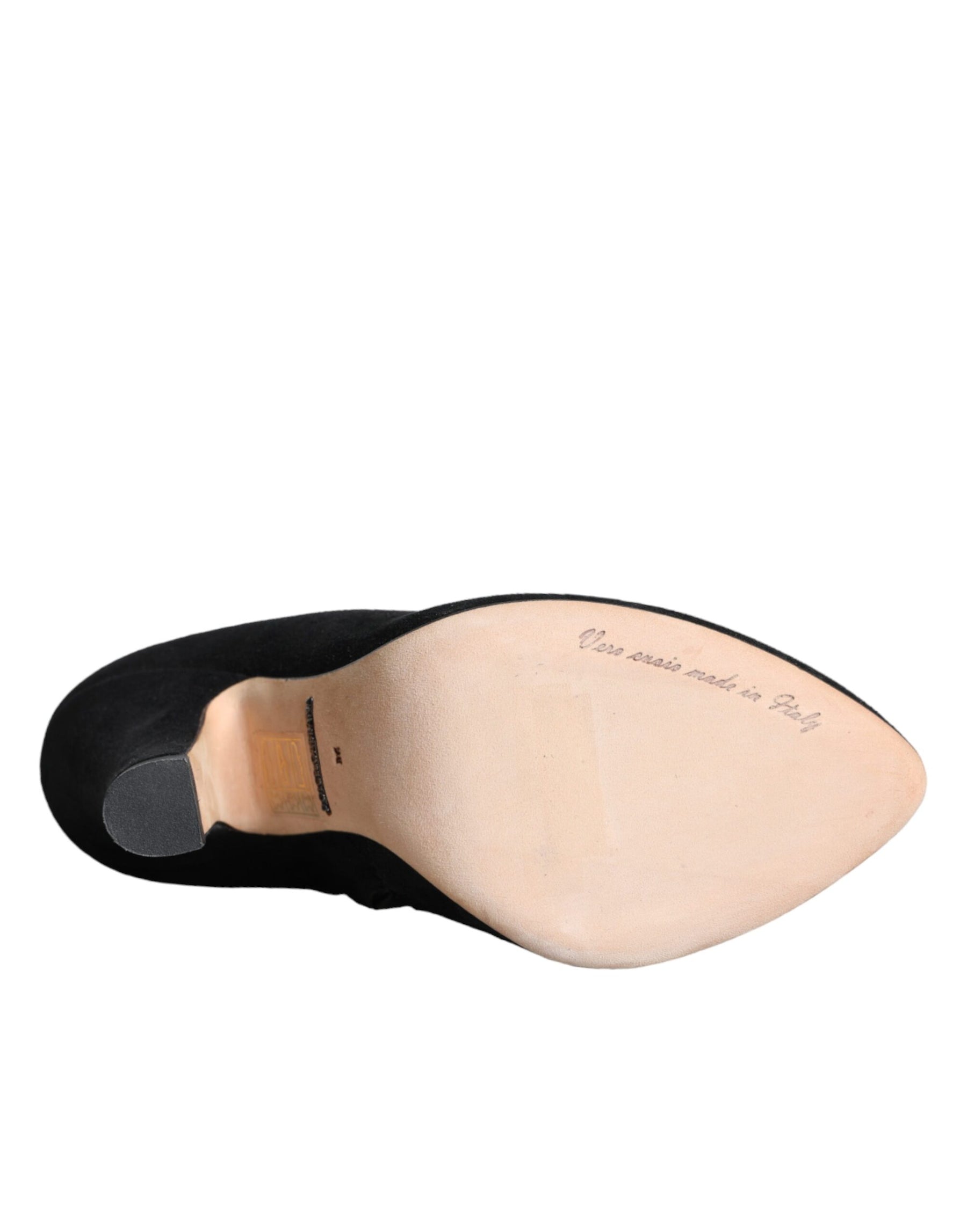 Dolce & Gabbana Black Suede Leather Mid Calf Boots Shoes | Regal Royce