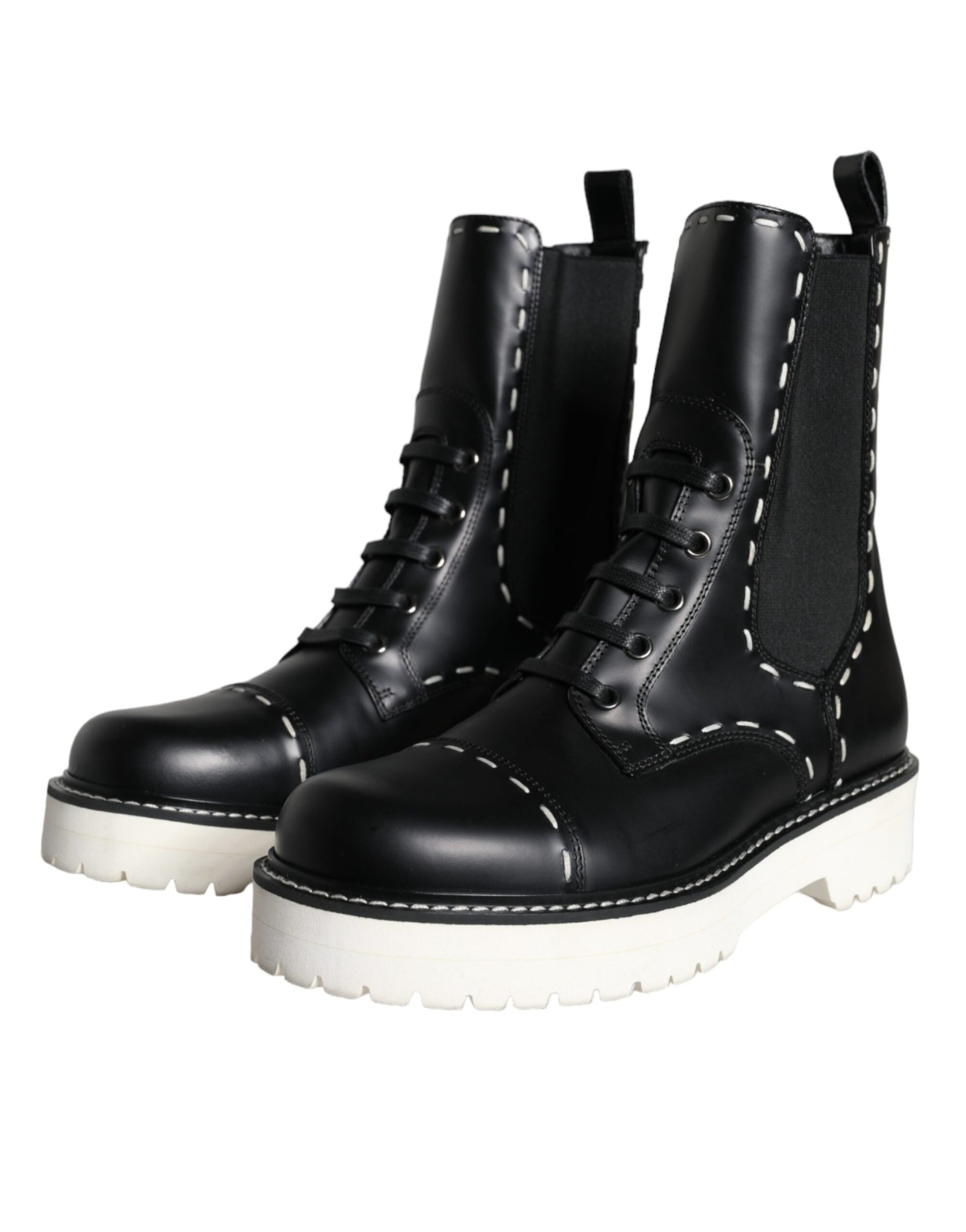 Dolce & Gabbana Black Leather Combat Mid Calf Boots Shoes | Regal Royce