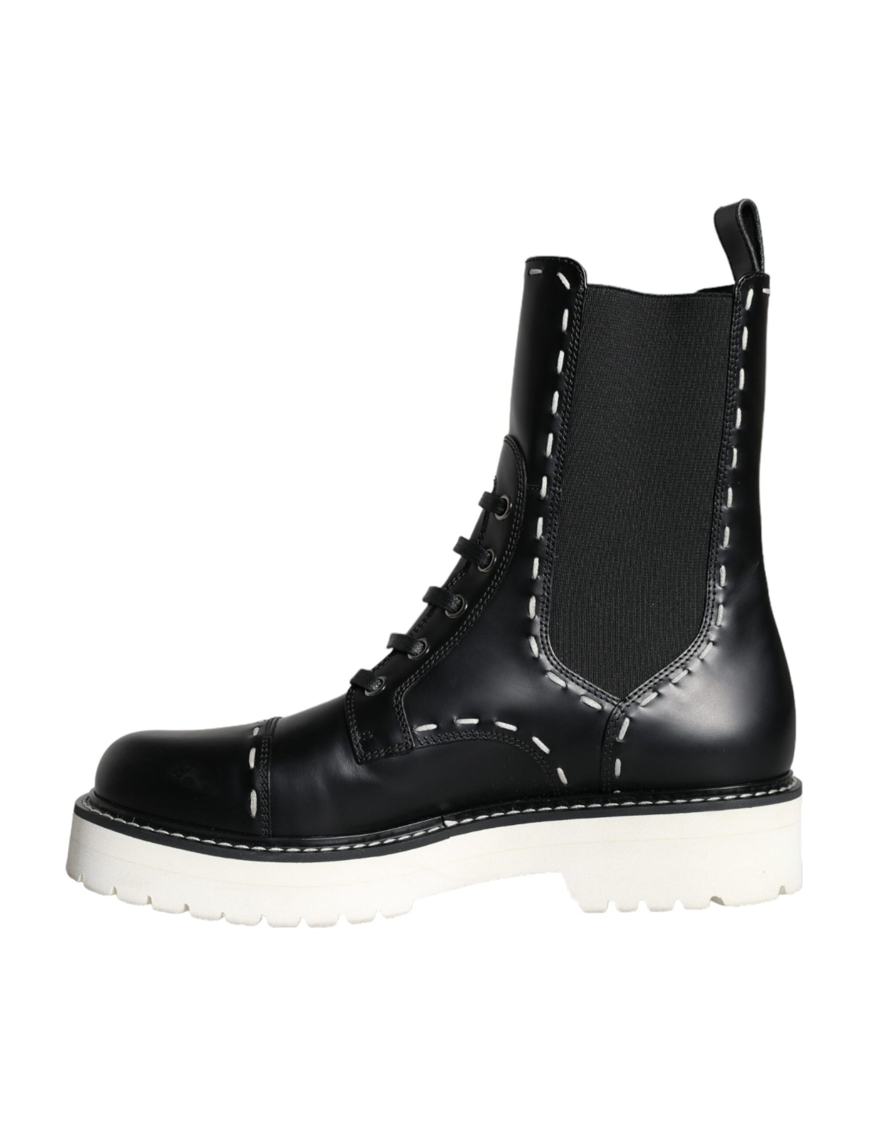 Dolce & Gabbana Black Leather Combat Mid Calf Boots Shoes | Regal Royce