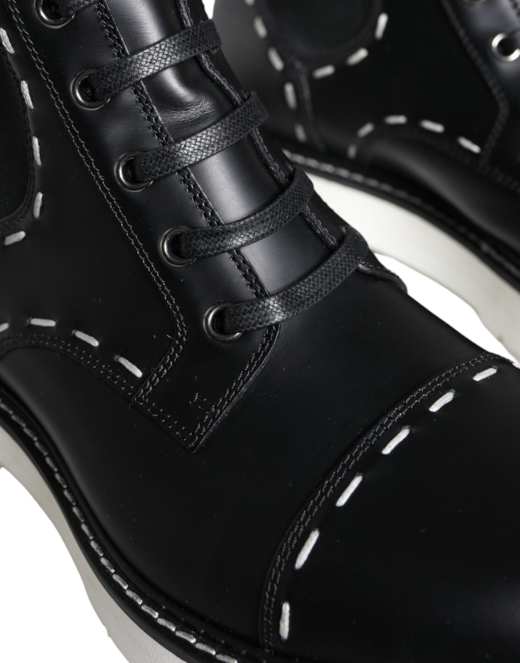 Dolce & Gabbana Black Leather Combat Mid Calf Boots Shoes | Regal Royce