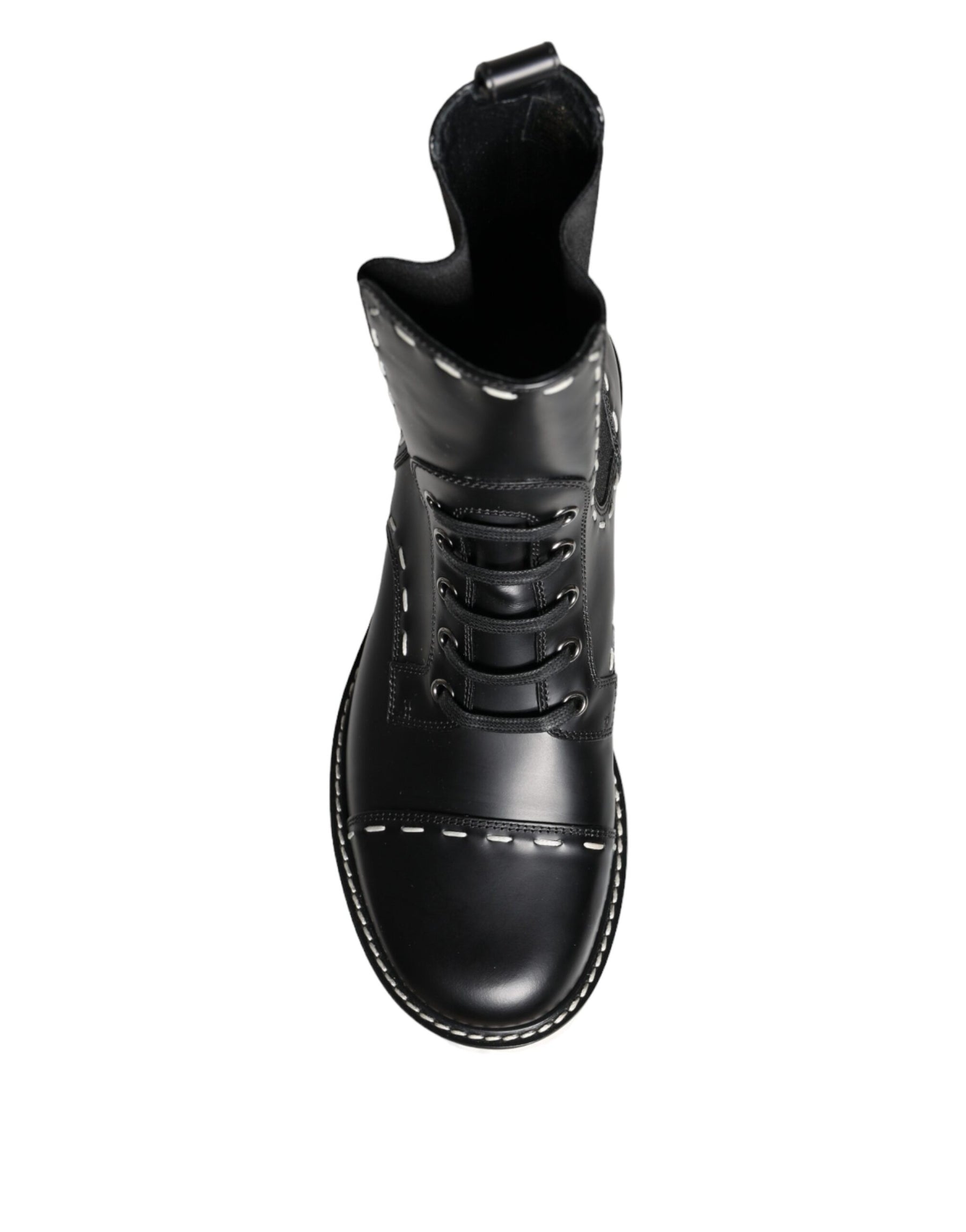 Dolce & Gabbana Black Leather Combat Mid Calf Boots Shoes | Regal Royce