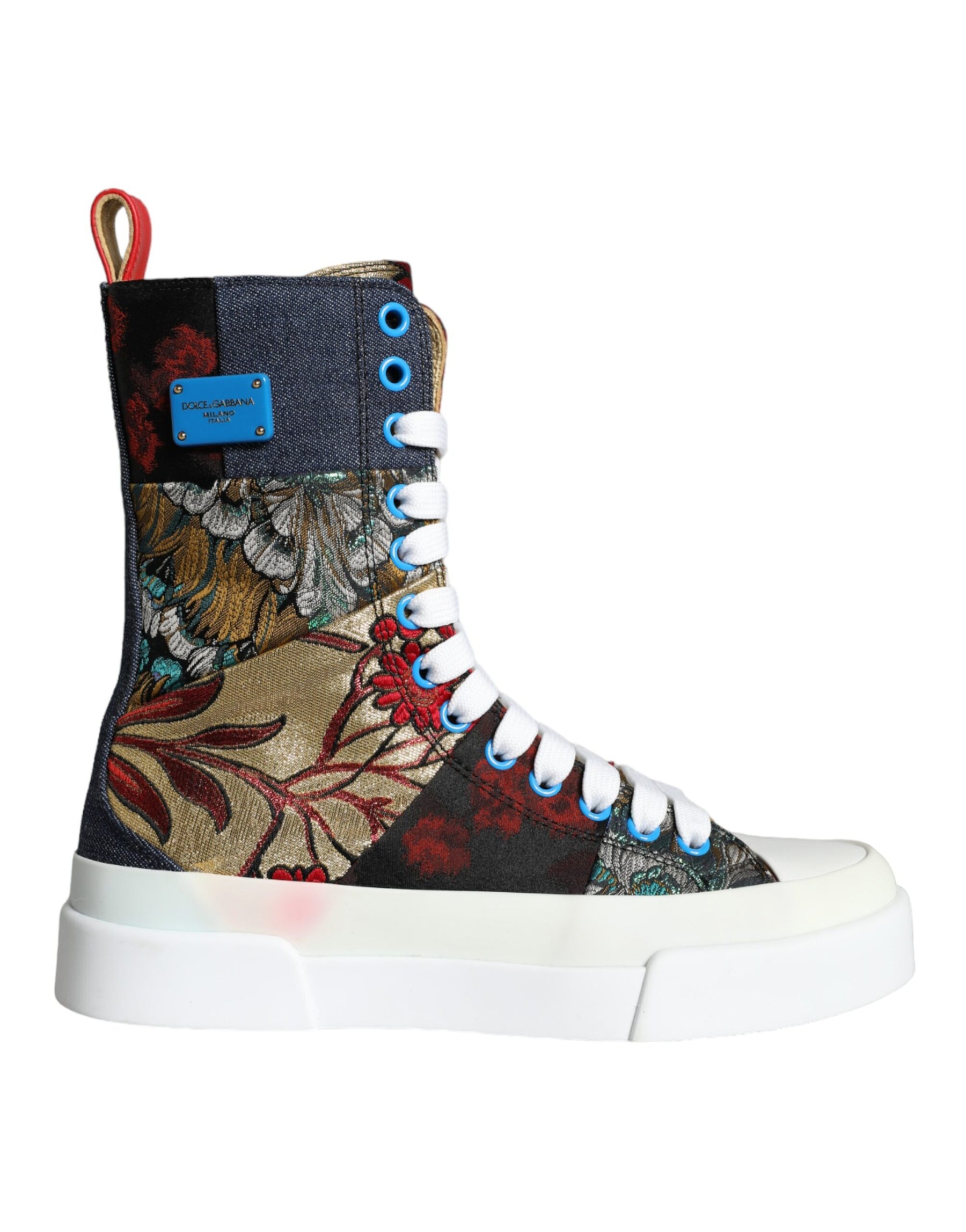Dolce & Gabbana Multicolor Patchwork Logo High Top Sneakers Shoes | Regal Royce