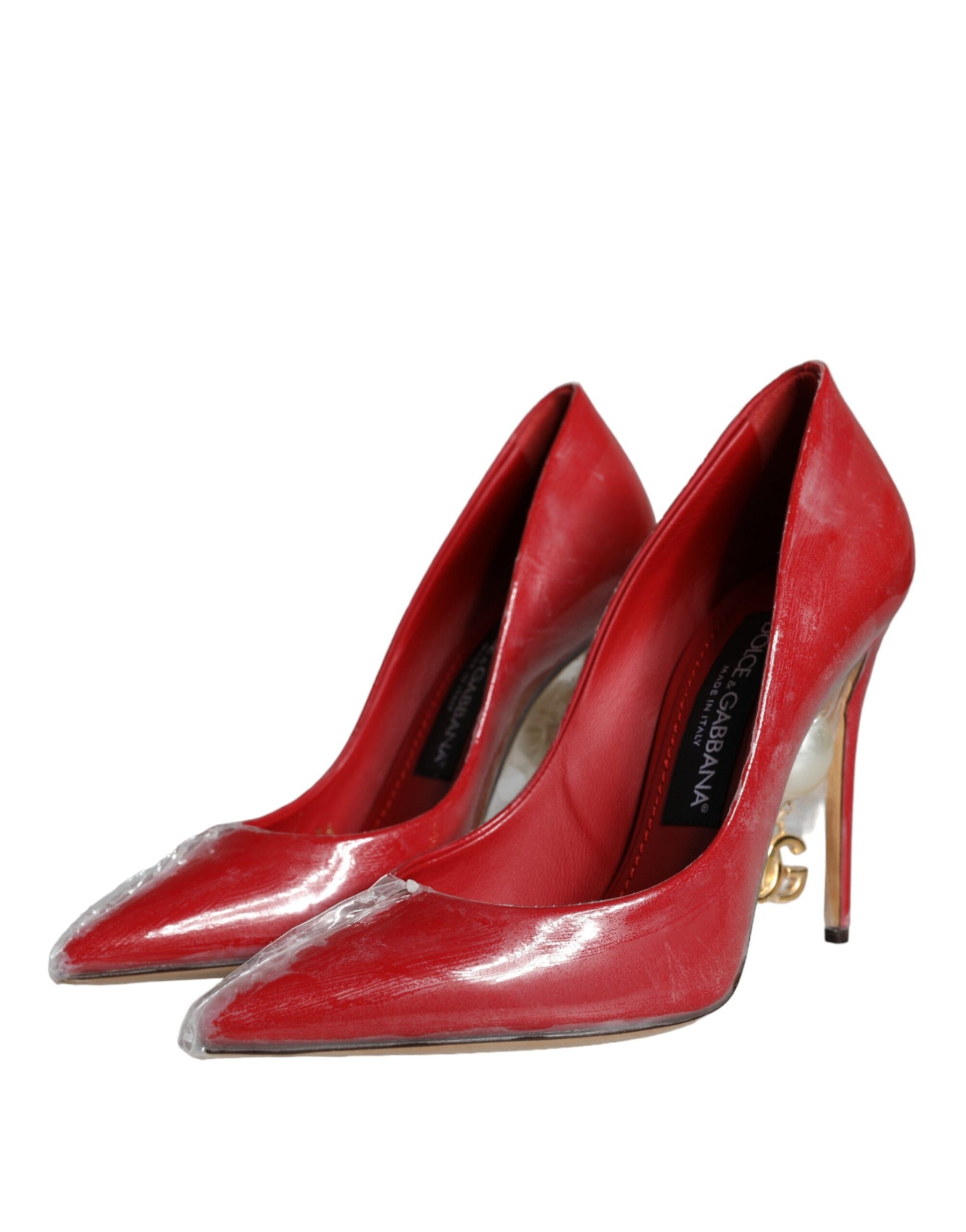 Dolce & Gabbana Red Patent Leather Faux Pearl Heels Pumps Shoes | Regal Royce