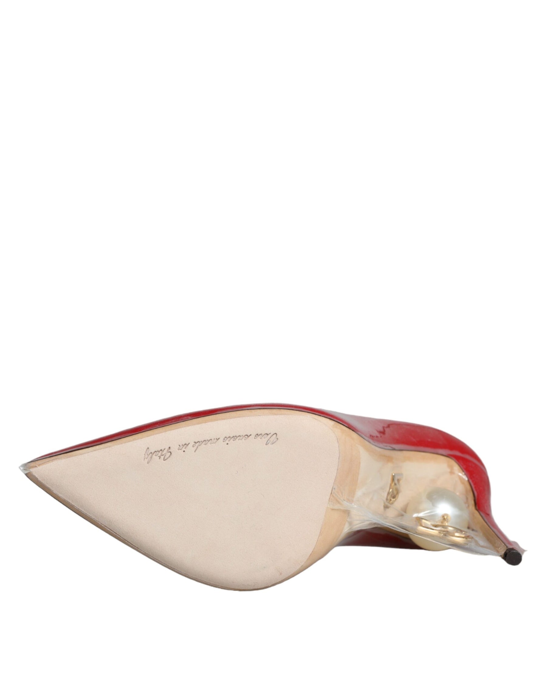 Dolce & Gabbana Red Patent Leather Faux Pearl Heels Pumps Shoes | Regal Royce