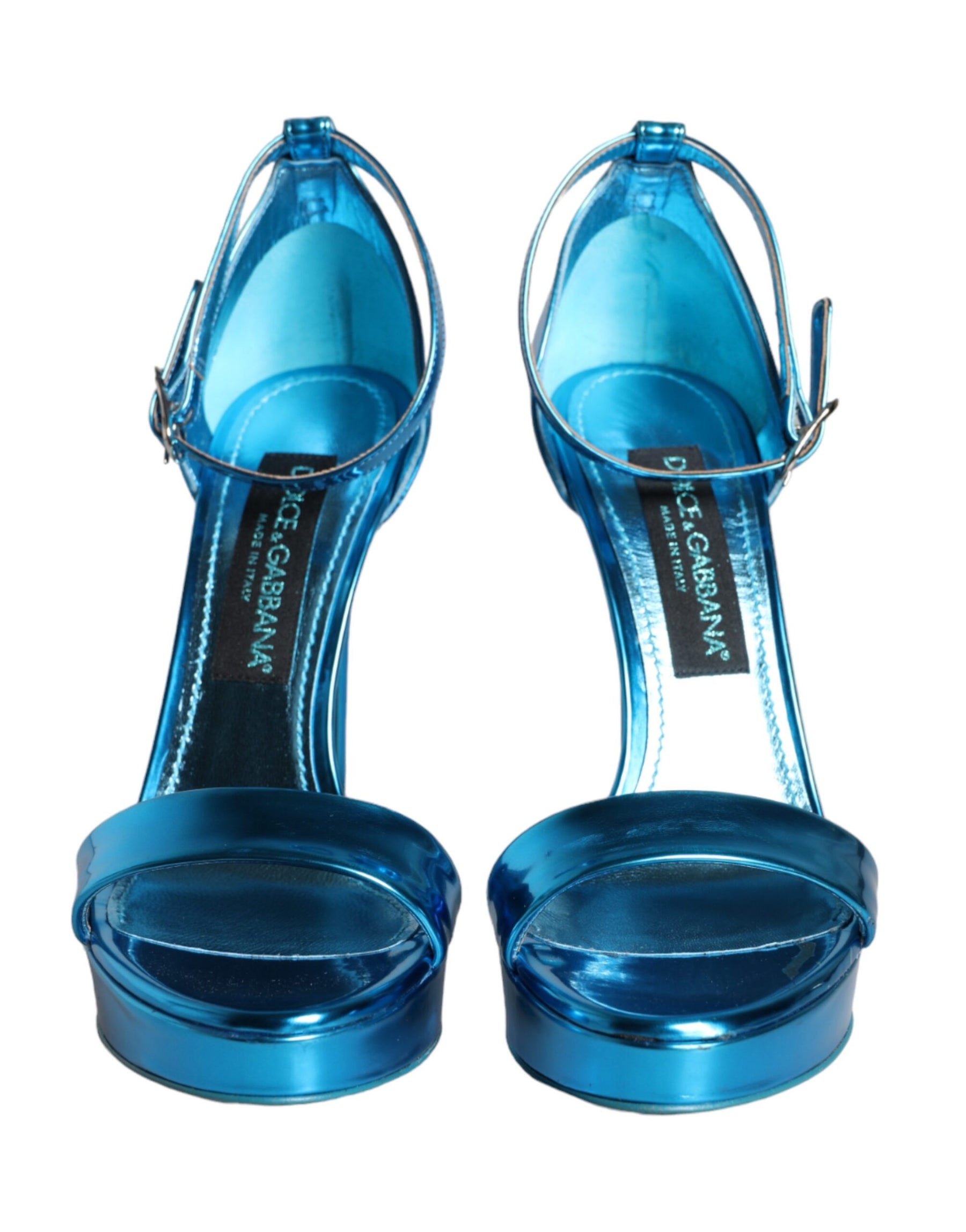 Dolce & Gabbana Metallic Blue Leather Keira Sandals Shoes | Regal Royce