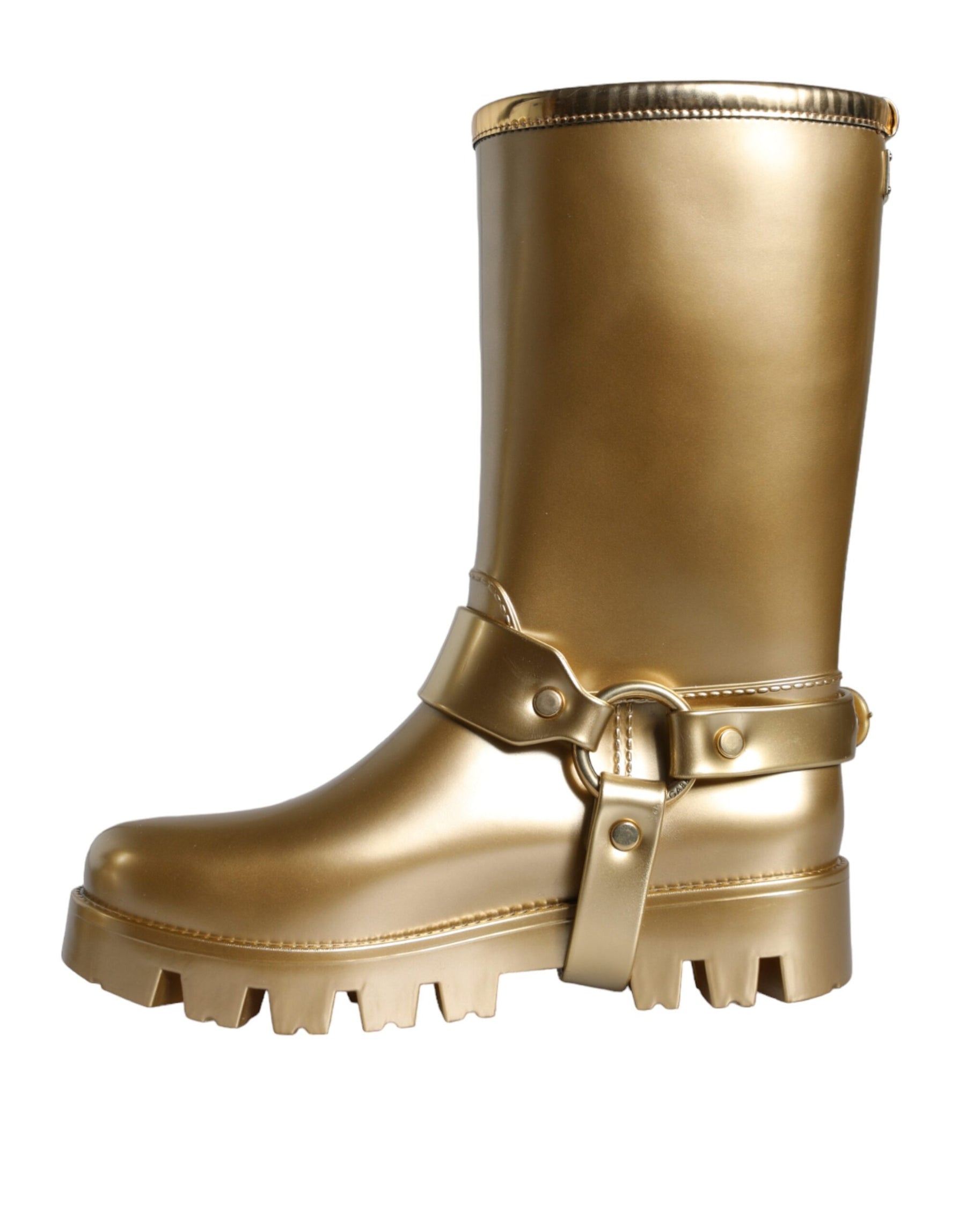 Dolce & Gabbana Metallic Gold Rubber PVC Rain Boots Shoes | Regal Royce