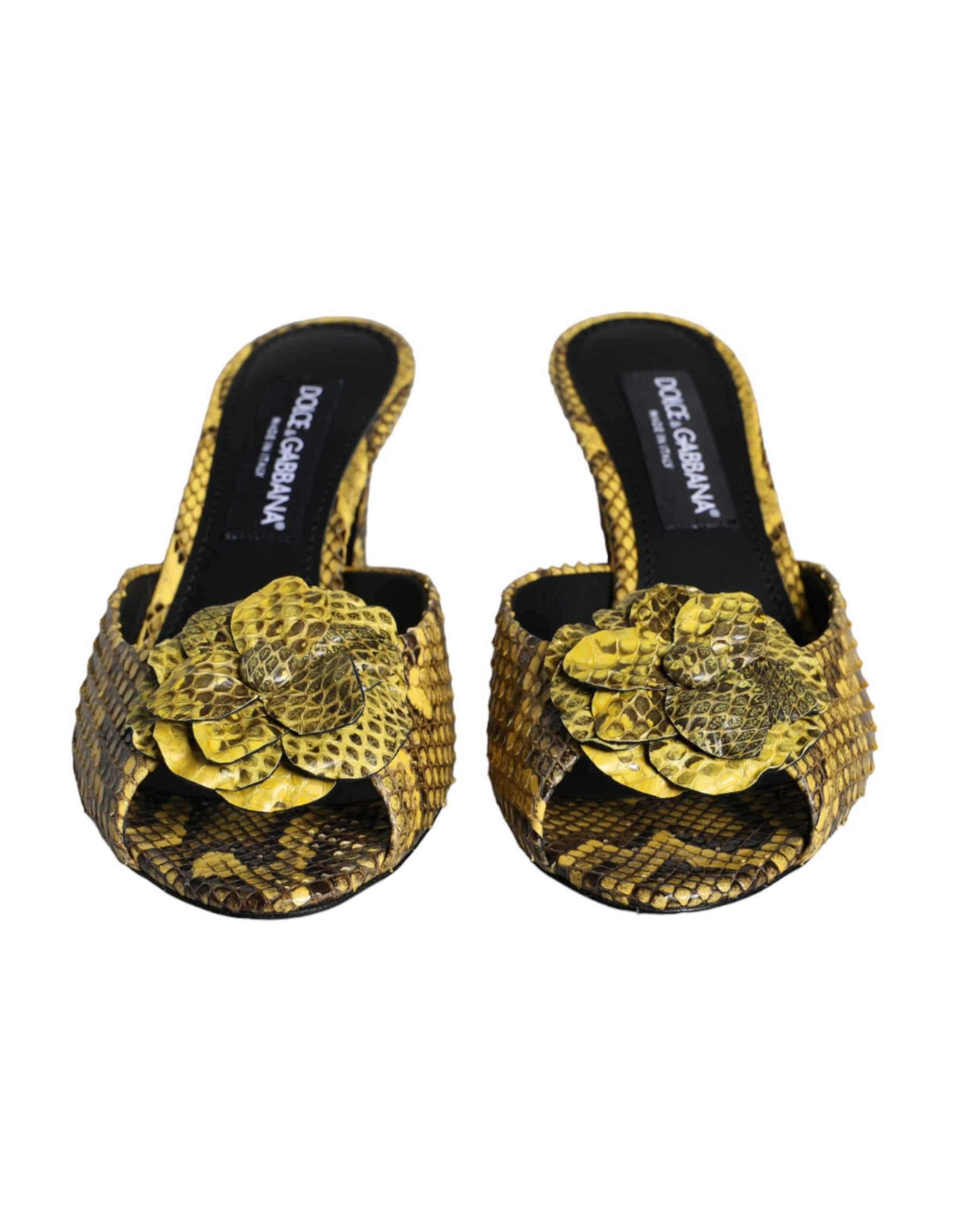 Dolce & Gabbana Yellow Leather Block Heels Slides Shoes | Regal Royce
