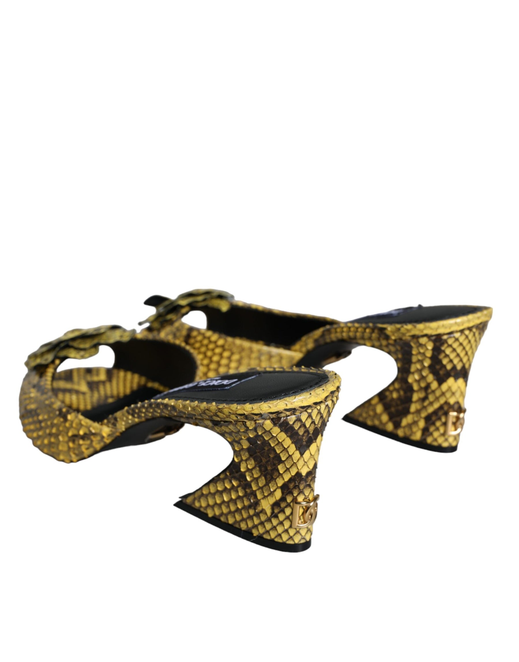 Dolce & Gabbana Yellow Leather Block Heels Slides Shoes | Regal Royce