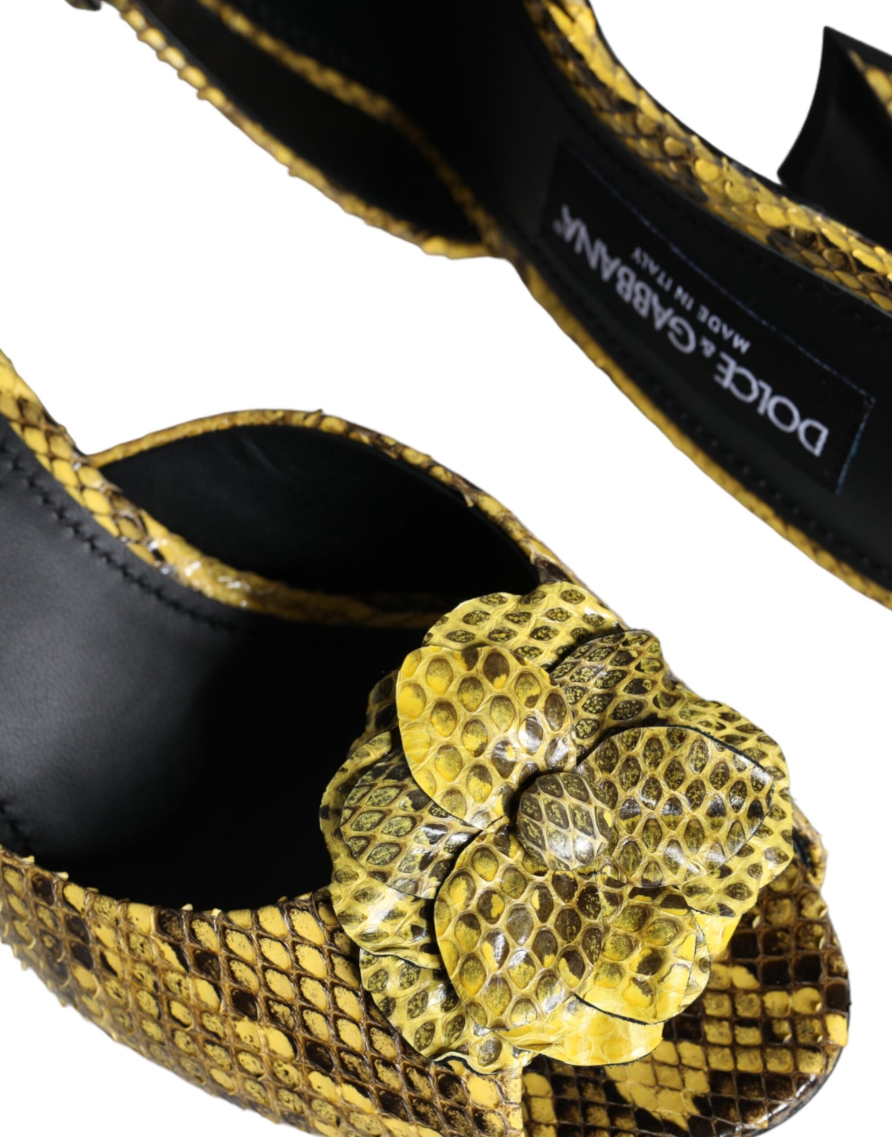 Dolce & Gabbana Yellow Leather Block Heels Slides Shoes | Regal Royce