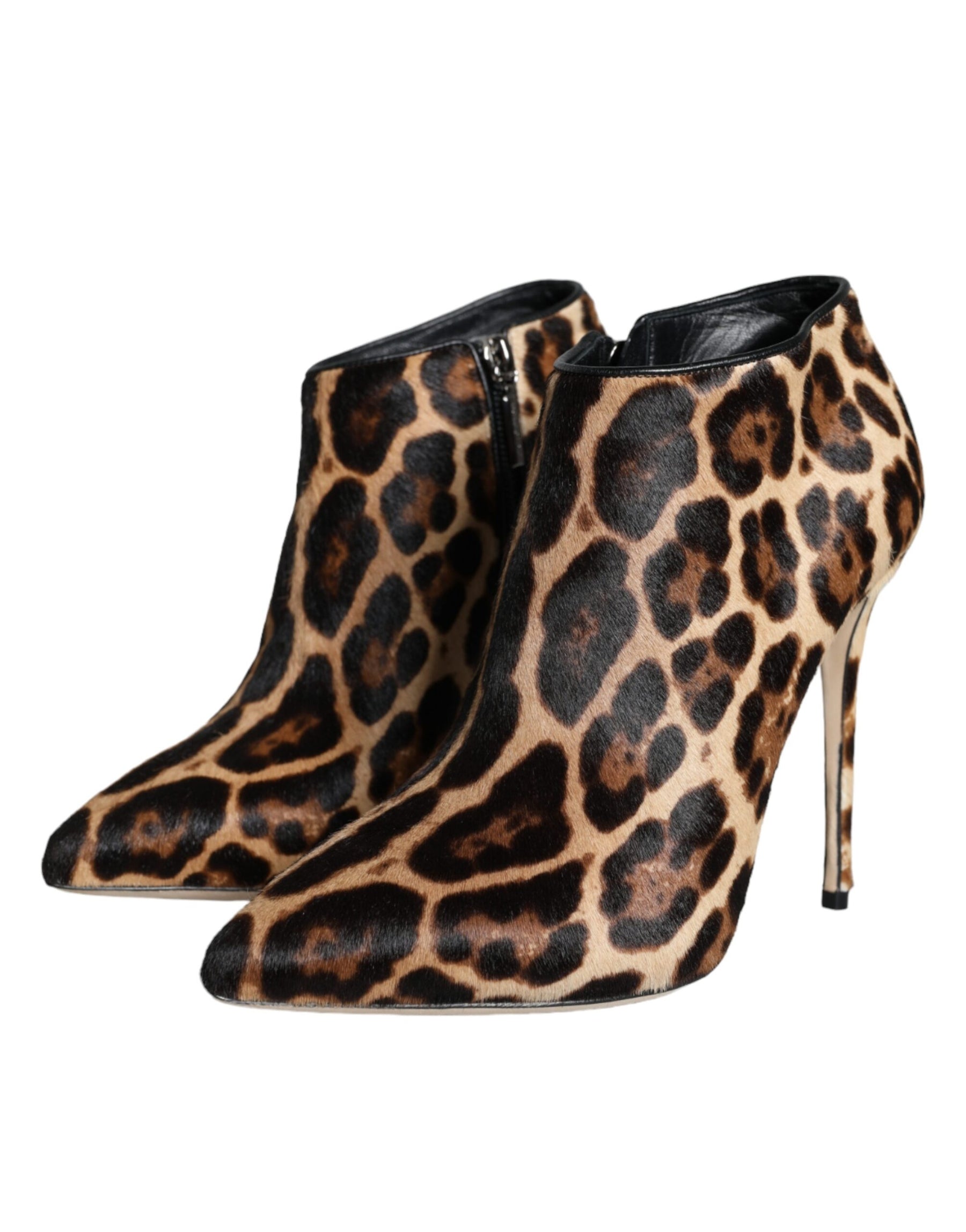 Dolce & Gabbana Brown Leopard Calf Fur Heels Ankle Boots Shoes | Regal Royce