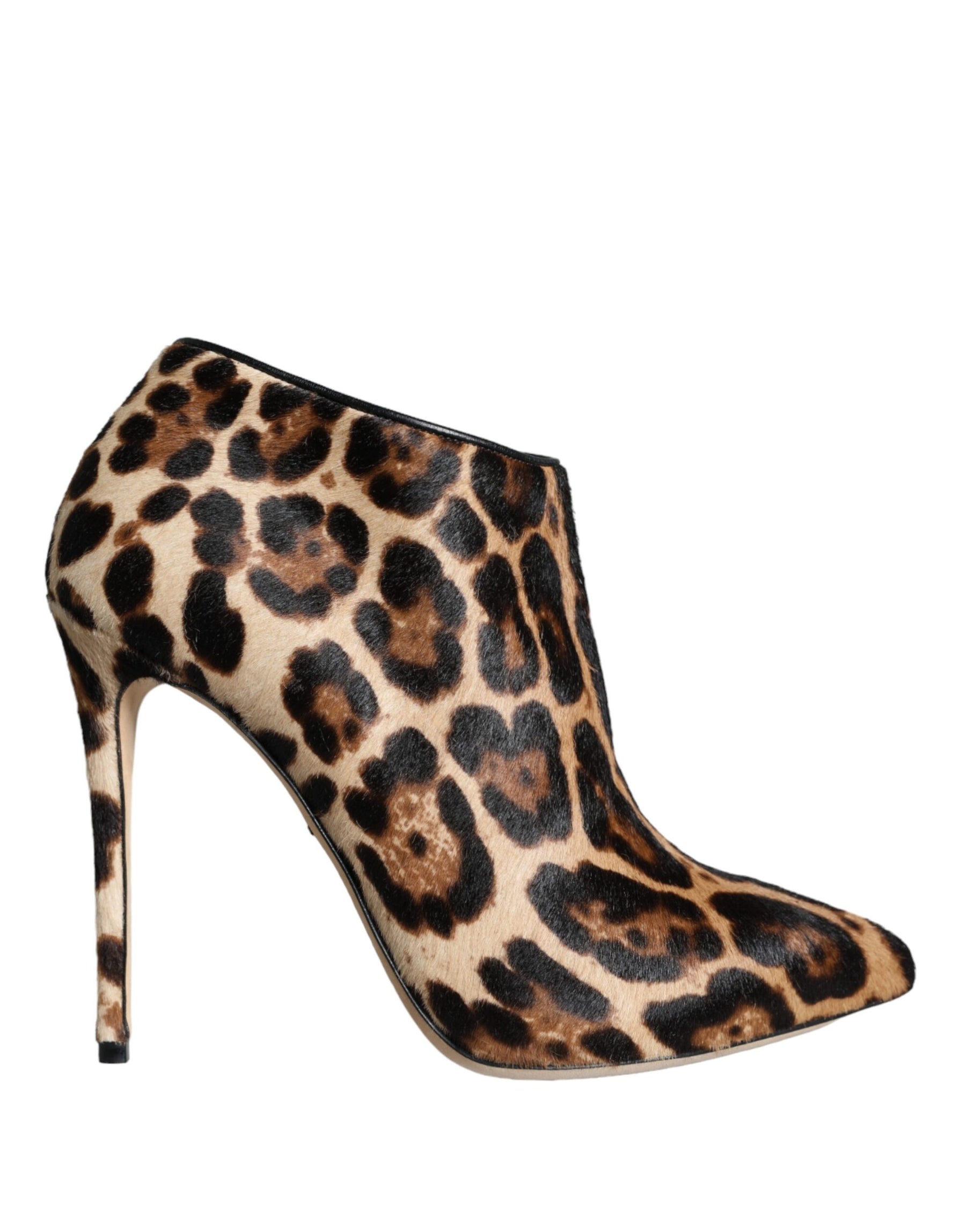Dolce & Gabbana Brown Leopard Calf Fur Heels Ankle Boots Shoes | Regal Royce