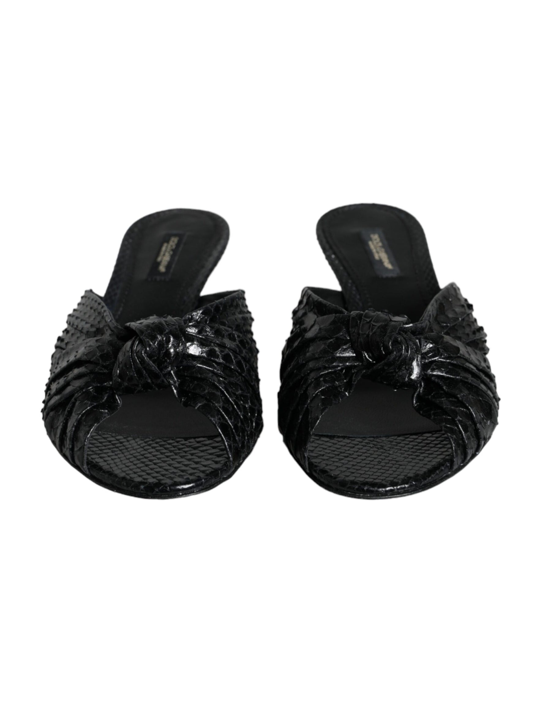 Dolce & Gabbana Black Leather Heels Slides Sandals Shoes | Regal Royce