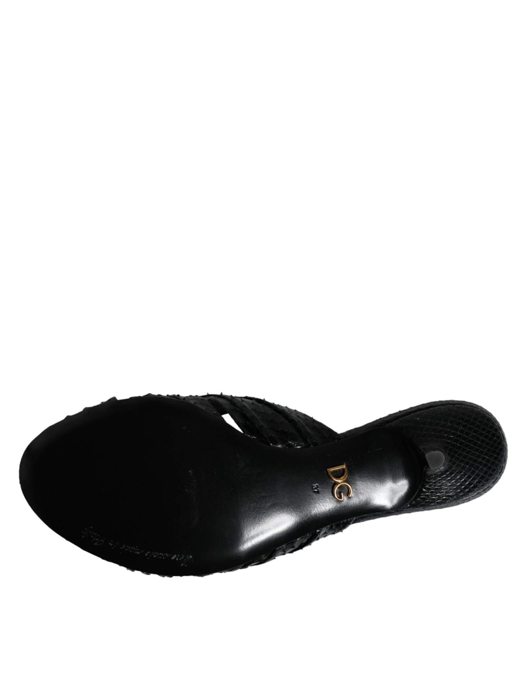 Dolce & Gabbana Black Leather Heels Slides Sandals Shoes | Regal Royce