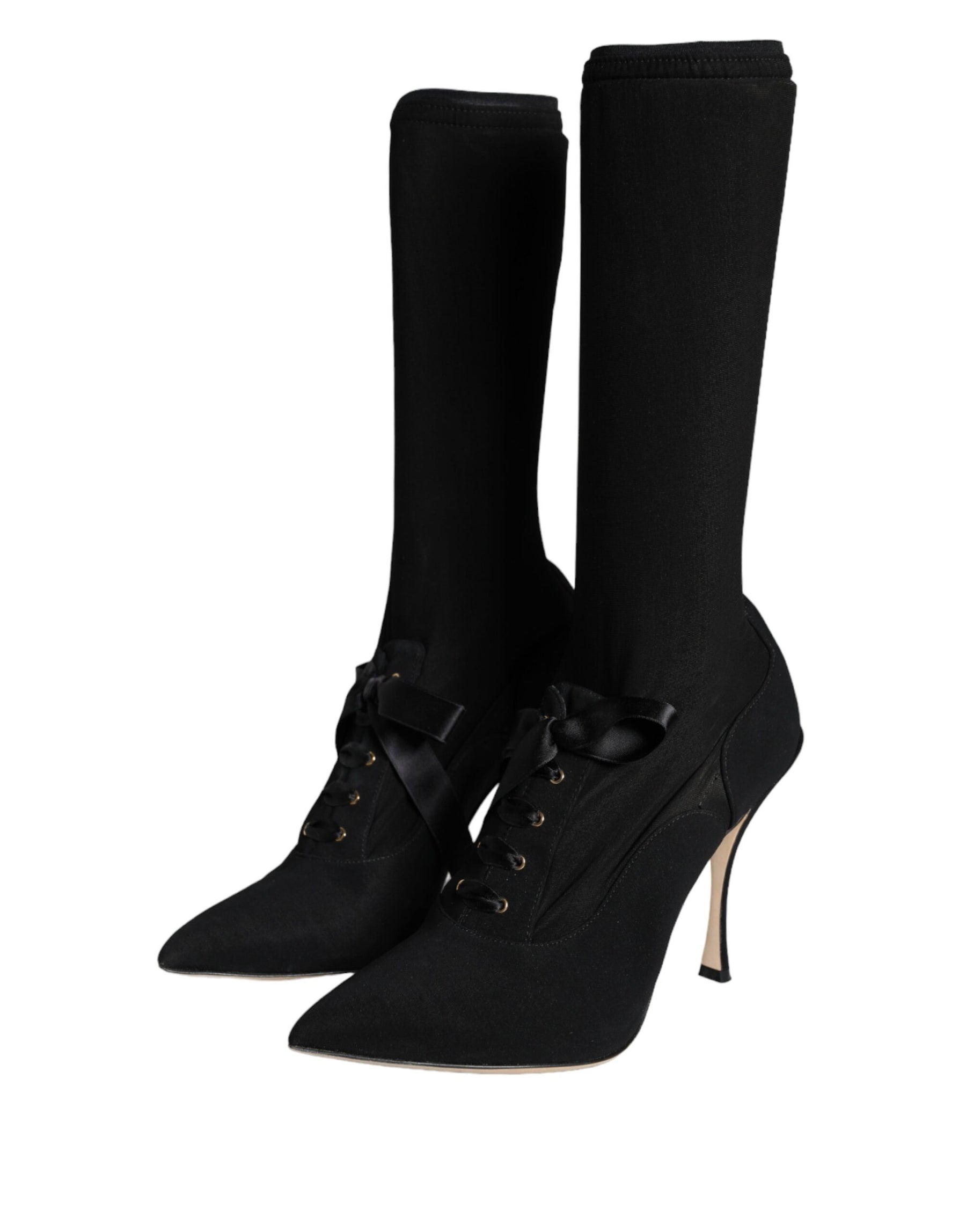 Dolce & Gabbana Black Stiletto Heels Mid Calf Boots Shoes | Regal Royce