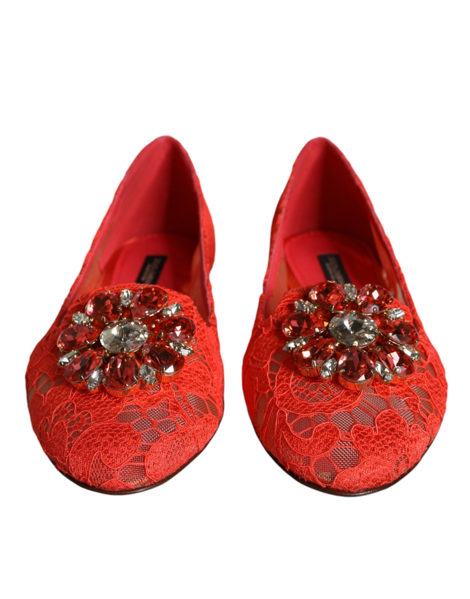 Dolce & Gabbana Coral Lace Crystal Ballet Flats Loafers Shoes | Regal Royce