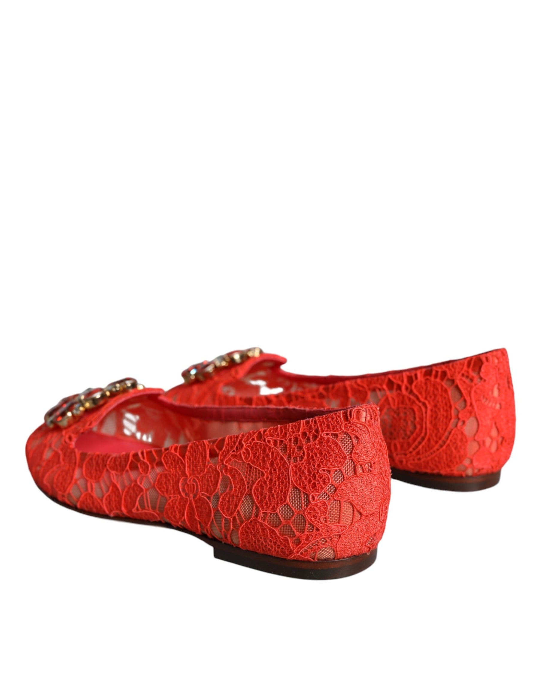 Dolce & Gabbana Coral Lace Crystal Ballet Flats Loafers Shoes | Regal Royce