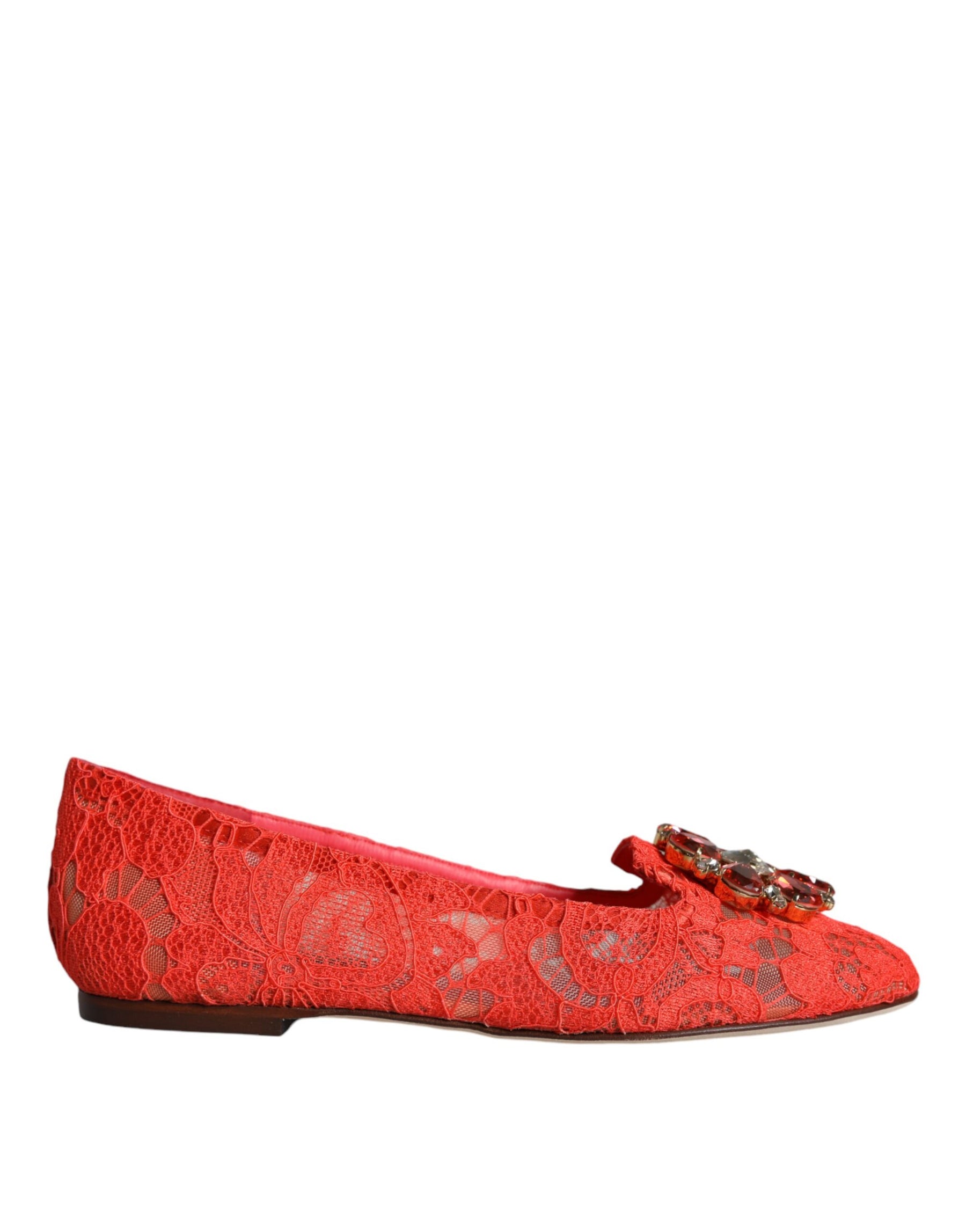 Dolce & Gabbana Coral Lace Crystal Ballet Flats Loafers Shoes | Regal Royce