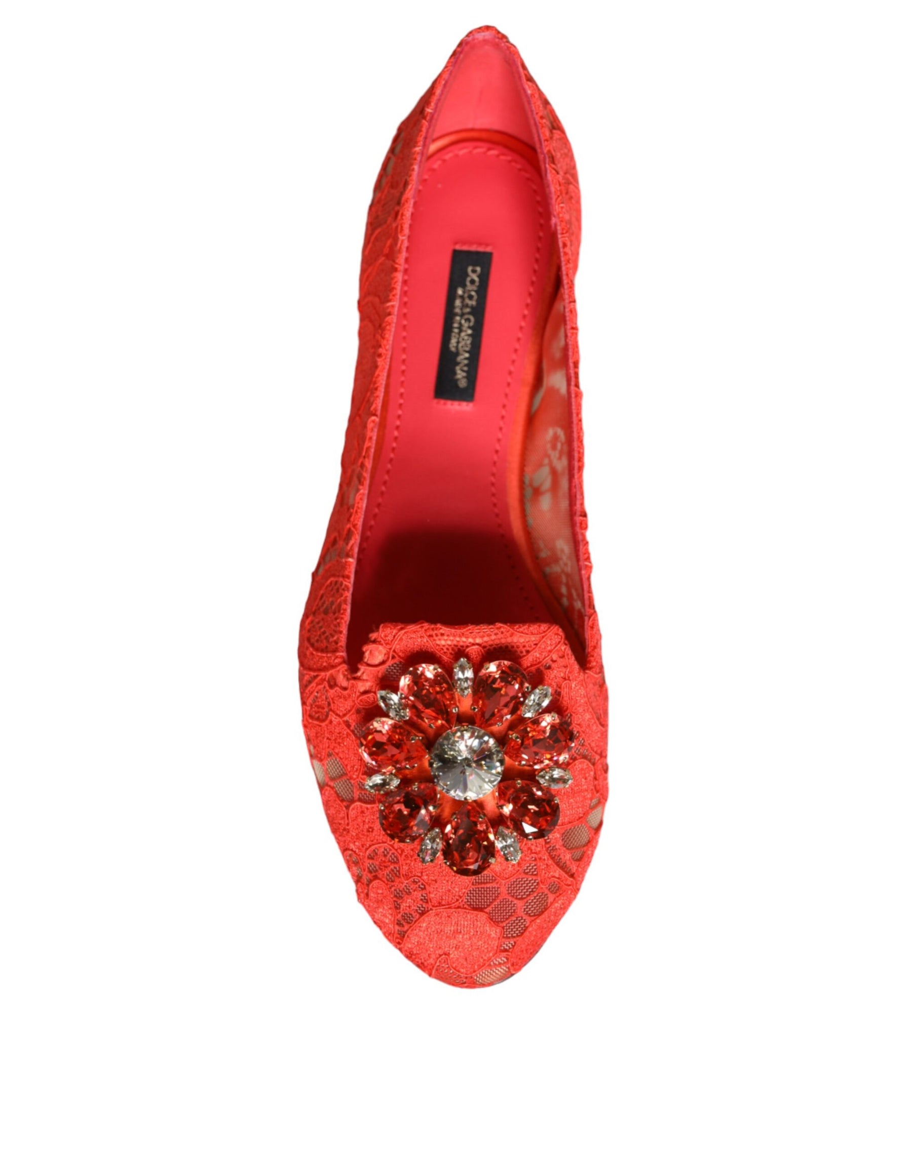 Dolce & Gabbana Coral Lace Crystal Ballet Flats Loafers Shoes | Regal Royce