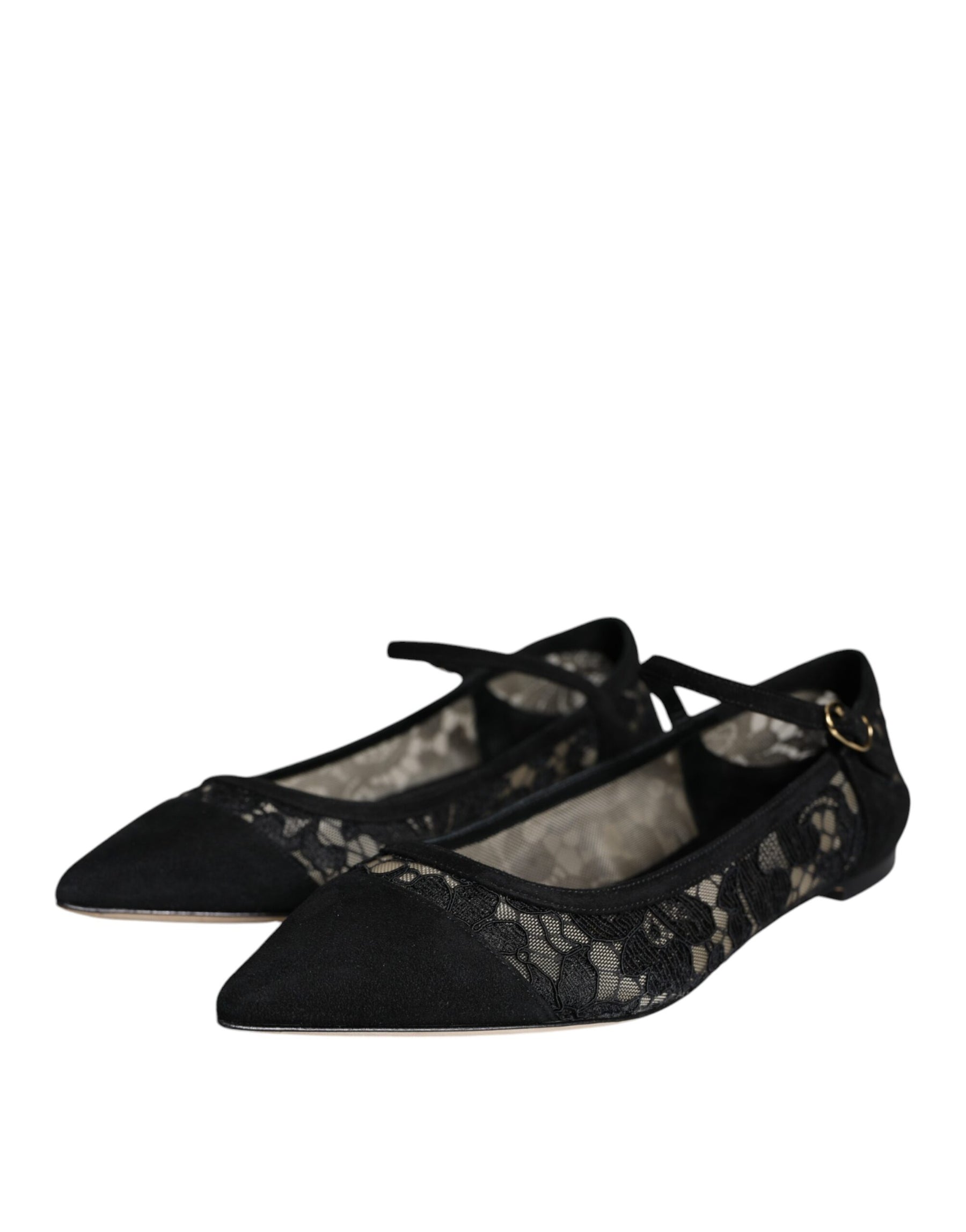 Dolce & Gabbana Black Taormina Lace Bellucci Flats Shoes | Regal Royce