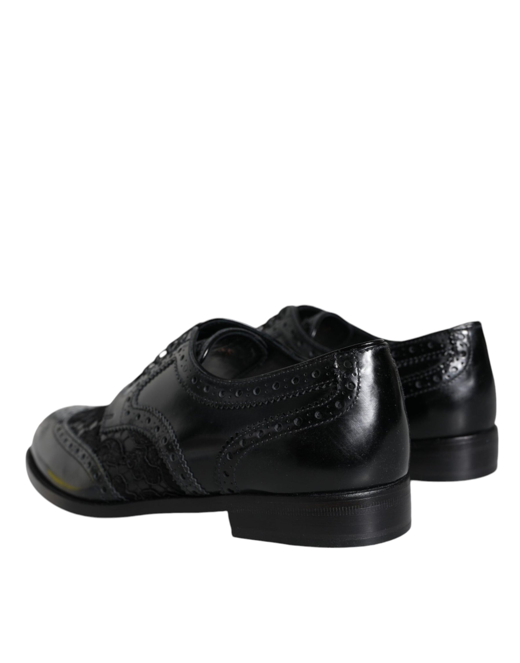 Dolce & Gabbana Black Leather Floral Lace Dress Formal Shoes | Regal Royce