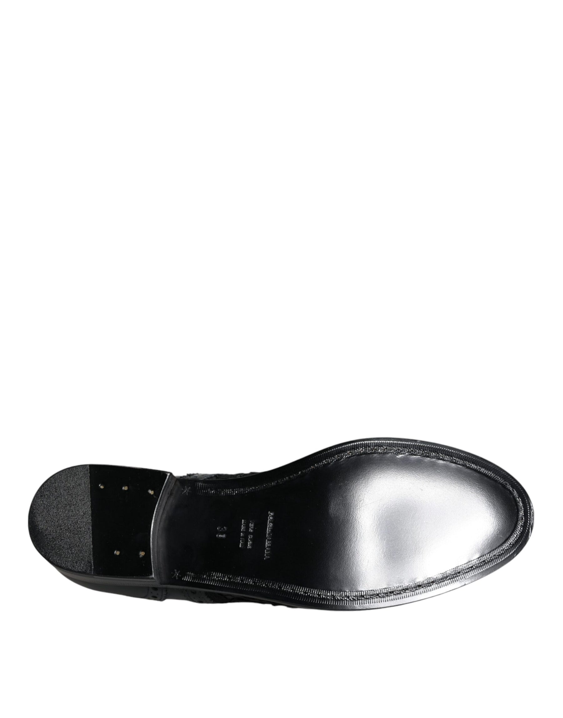 Dolce & Gabbana Black Leather Floral Lace Dress Formal Shoes | Regal Royce