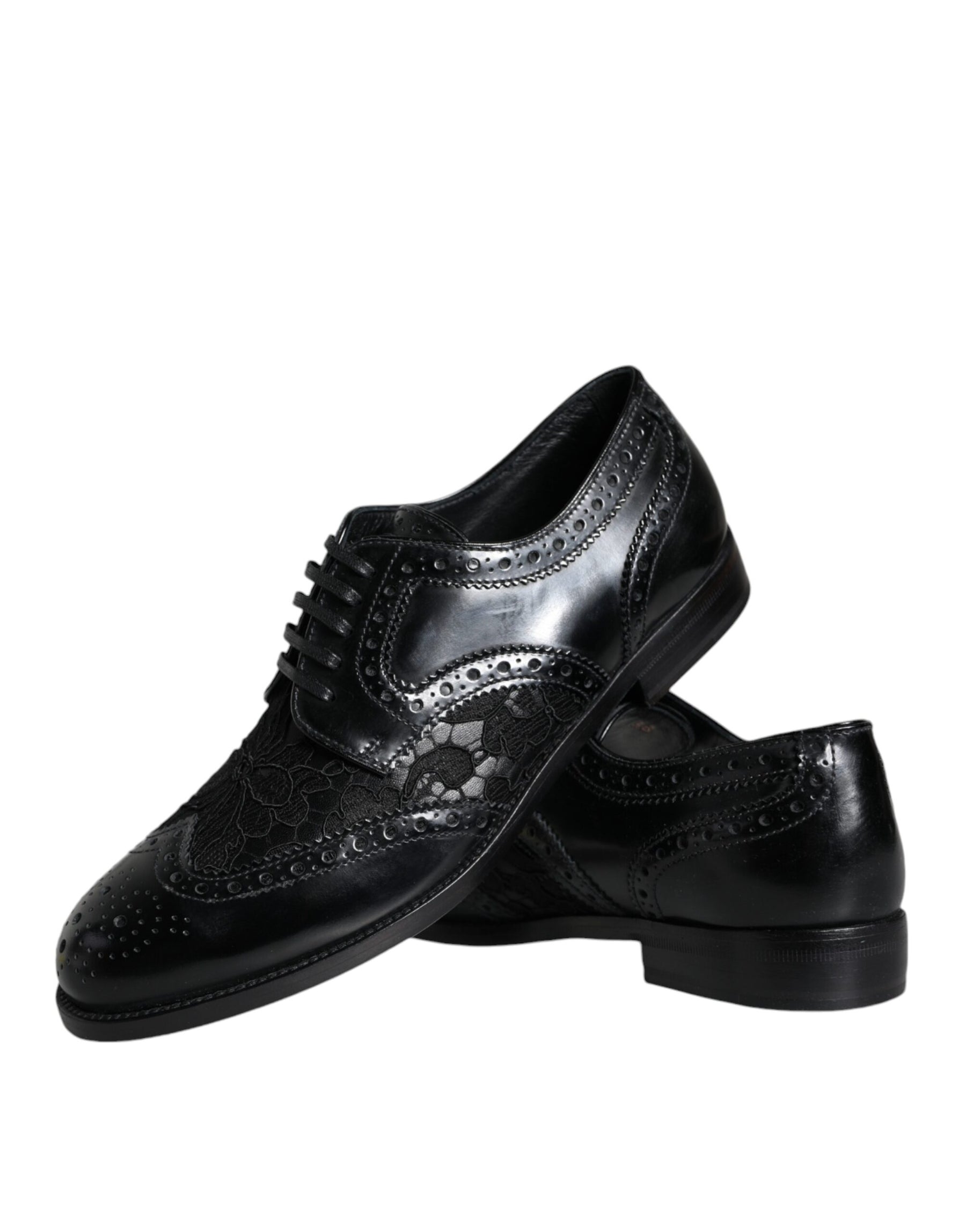 Dolce & Gabbana Black Leather Floral Lace Dress Formal Shoes | Regal Royce
