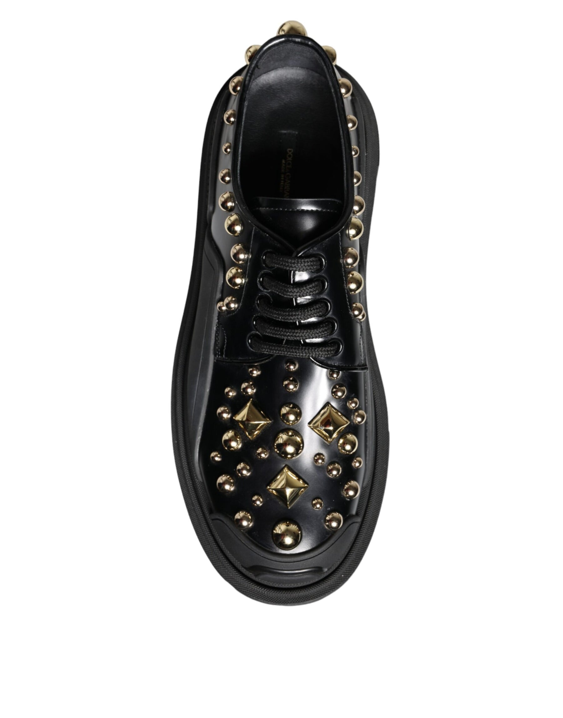 Dolce & Gabbana Black Leather Trekking Derby Embellished Shoes | Regal Royce