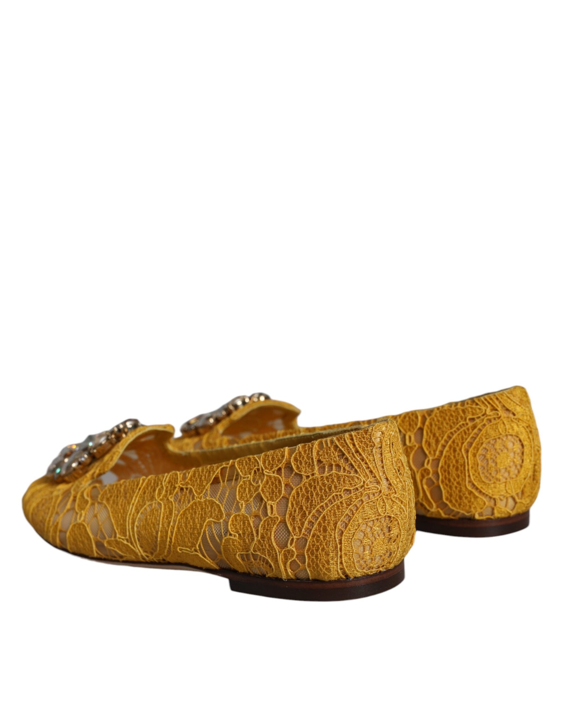 Dolce & Gabbana Mustard Lace Crystal Ballet Flats Loafer Shoes | Regal Royce