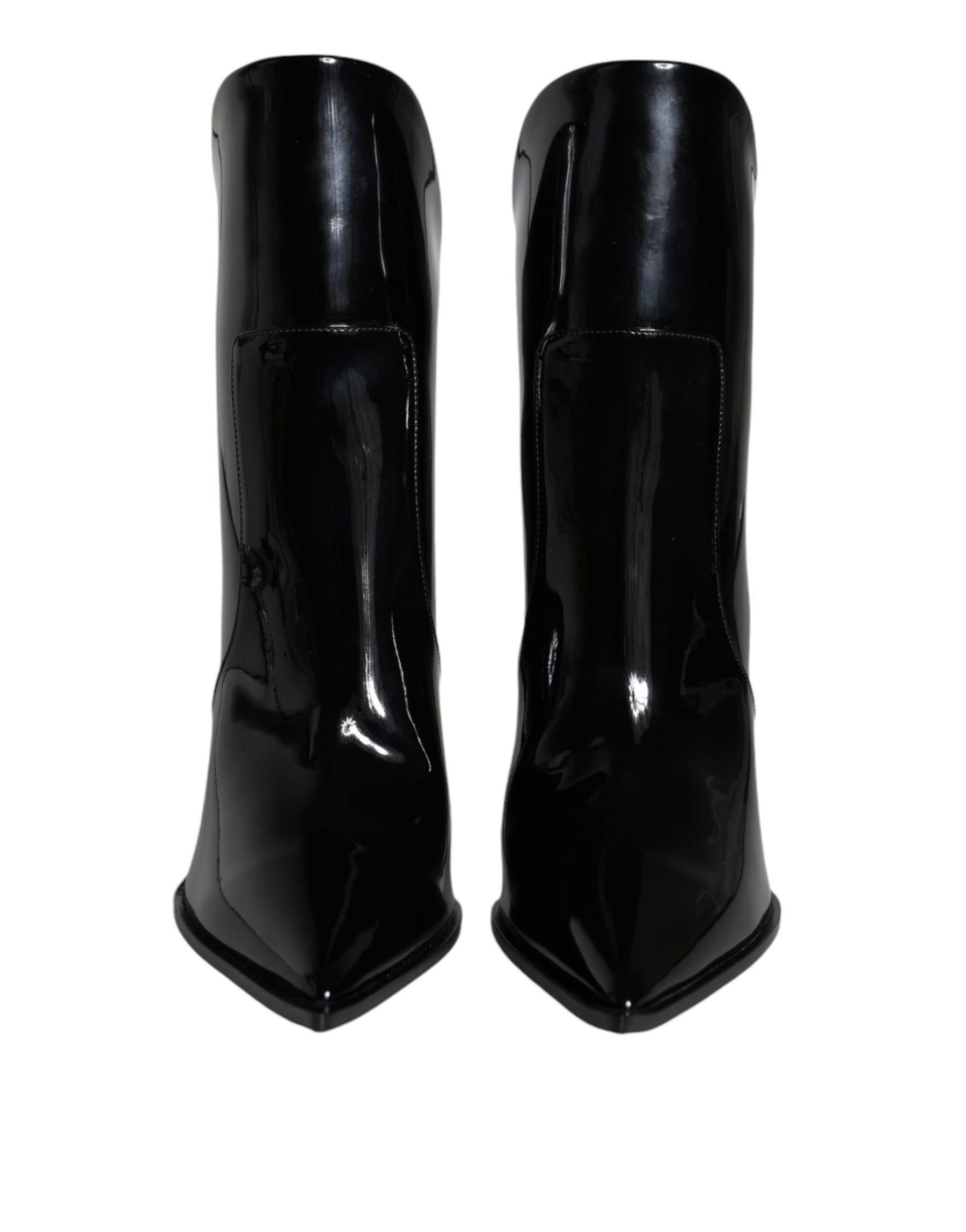 Dolce & Gabbana Black Patent Leather Pointed Ankle Boots Shoes | Regal Royce