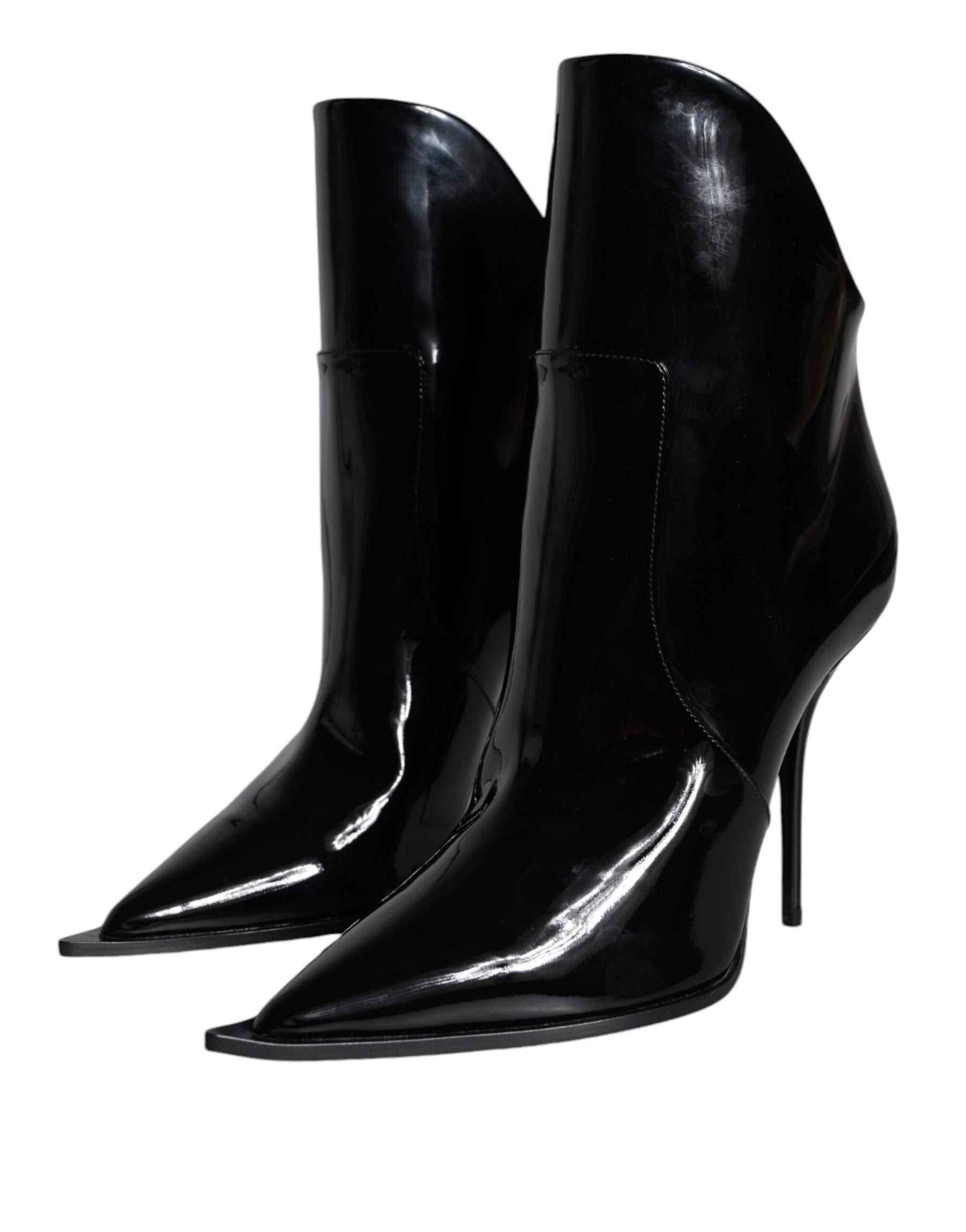 Dolce & Gabbana Black Patent Leather Pointed Ankle Boots Shoes | Regal Royce