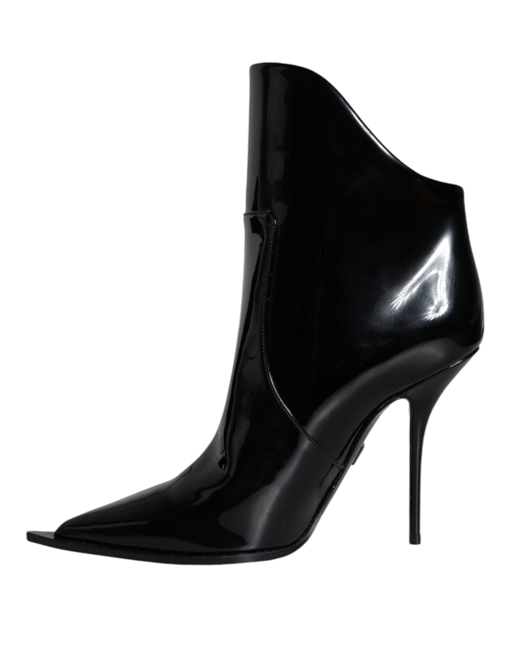 Dolce & Gabbana Black Patent Leather Pointed Ankle Boots Shoes | Regal Royce