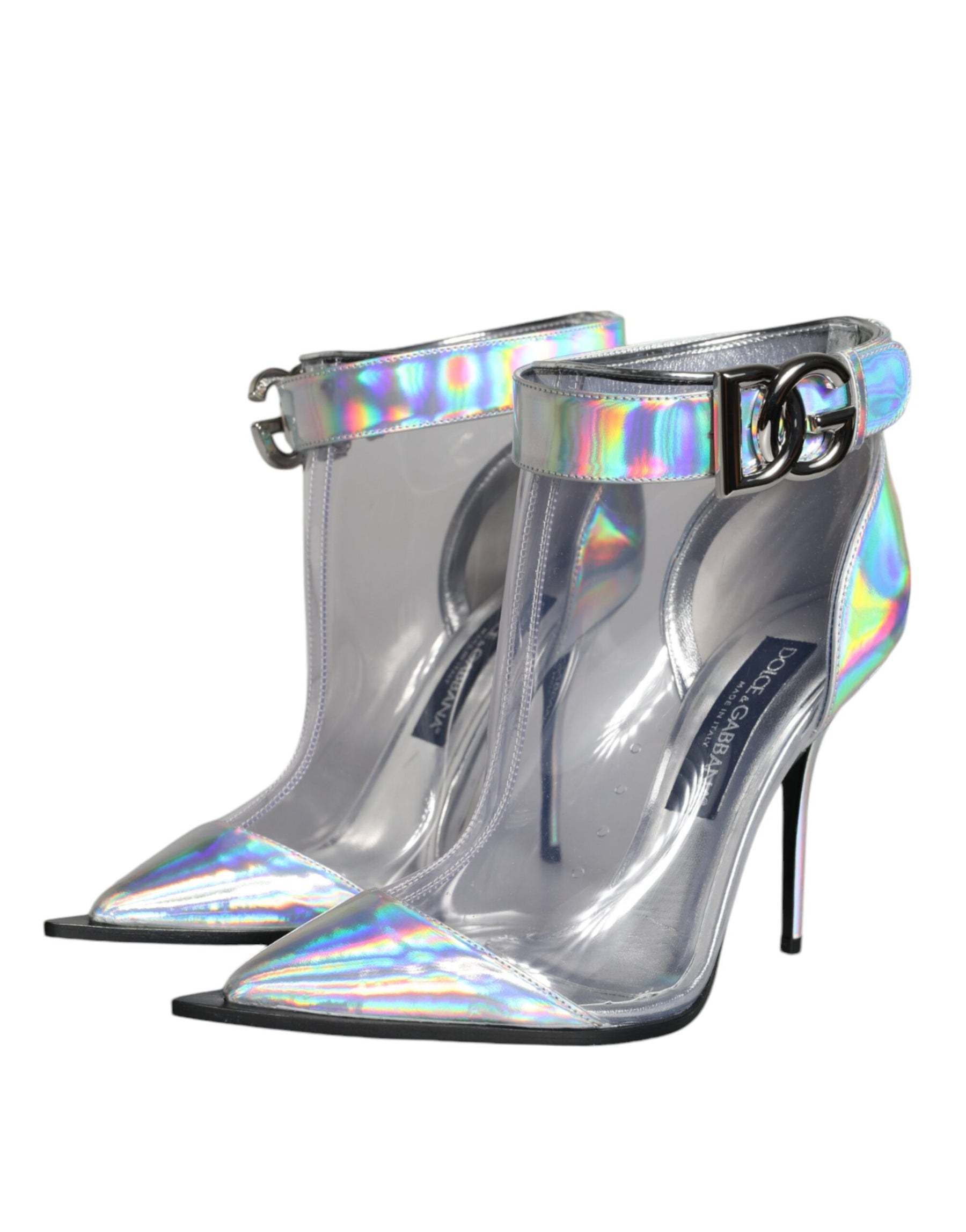 Dolce & Gabbana Silver Iridescent PVC Pointed Short Boots Shoes | Regal Royce