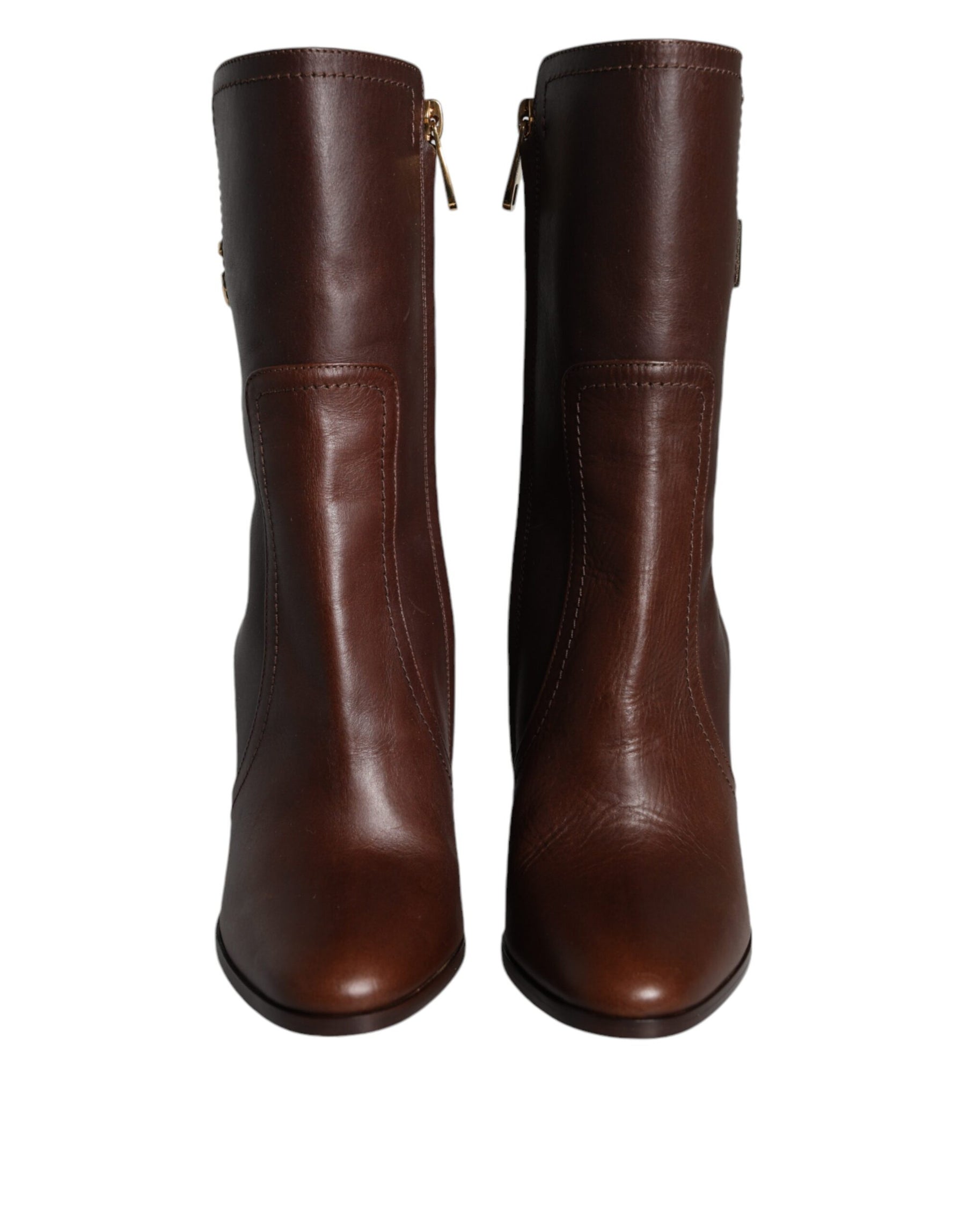 Dolce & Gabbana Brown Leather Heels Mid Calf Boots Shoes | Regal Royce