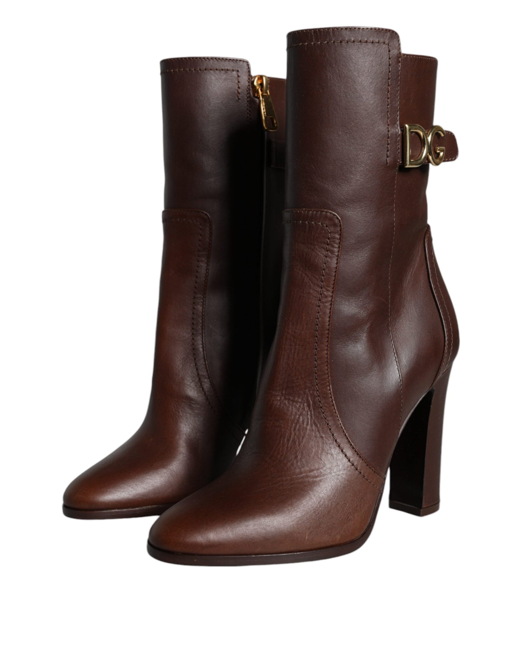 Dolce & Gabbana Brown Leather Heels Mid Calf Boots Shoes | Regal Royce