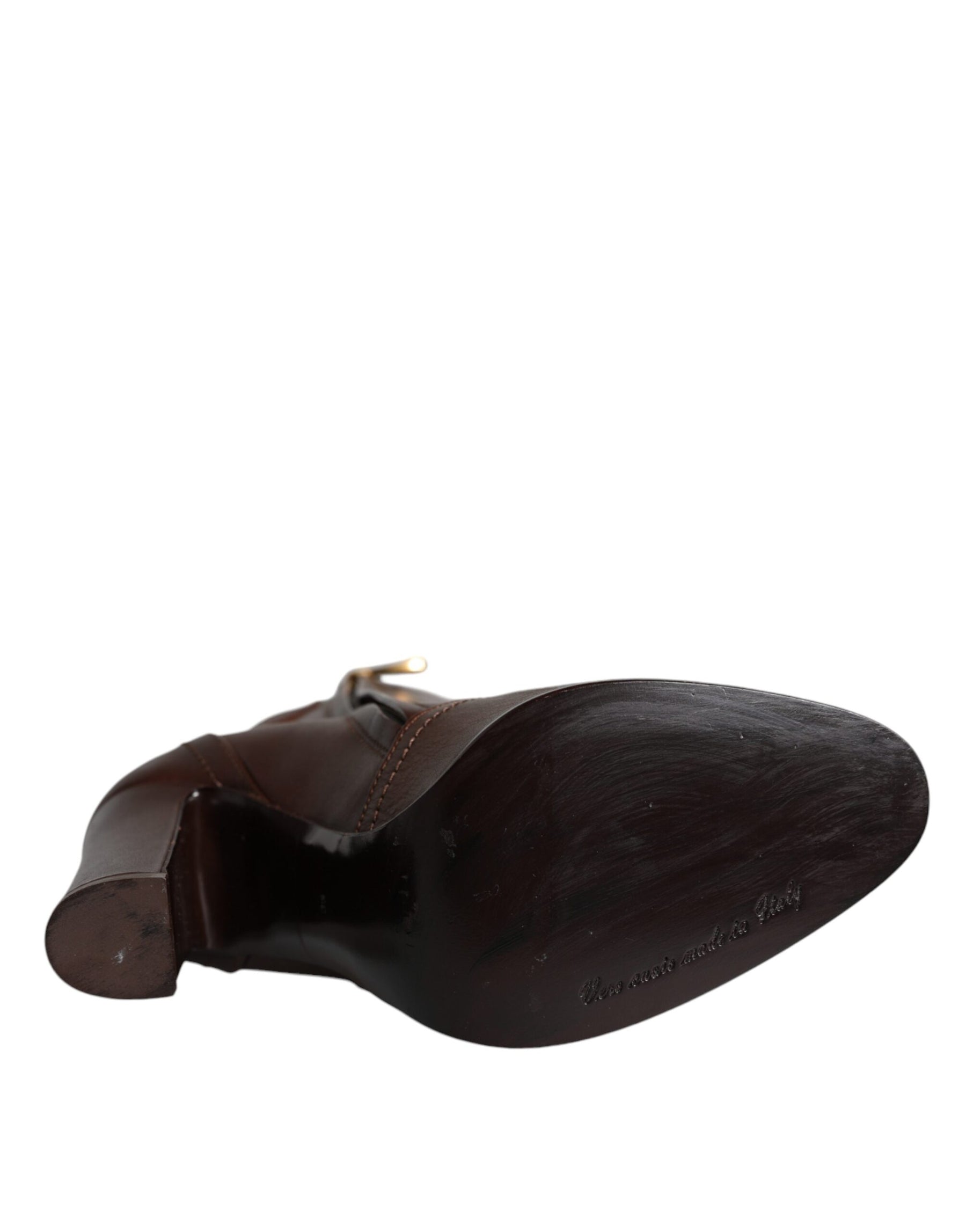 Dolce & Gabbana Brown Leather Heels Mid Calf Boots Shoes | Regal Royce