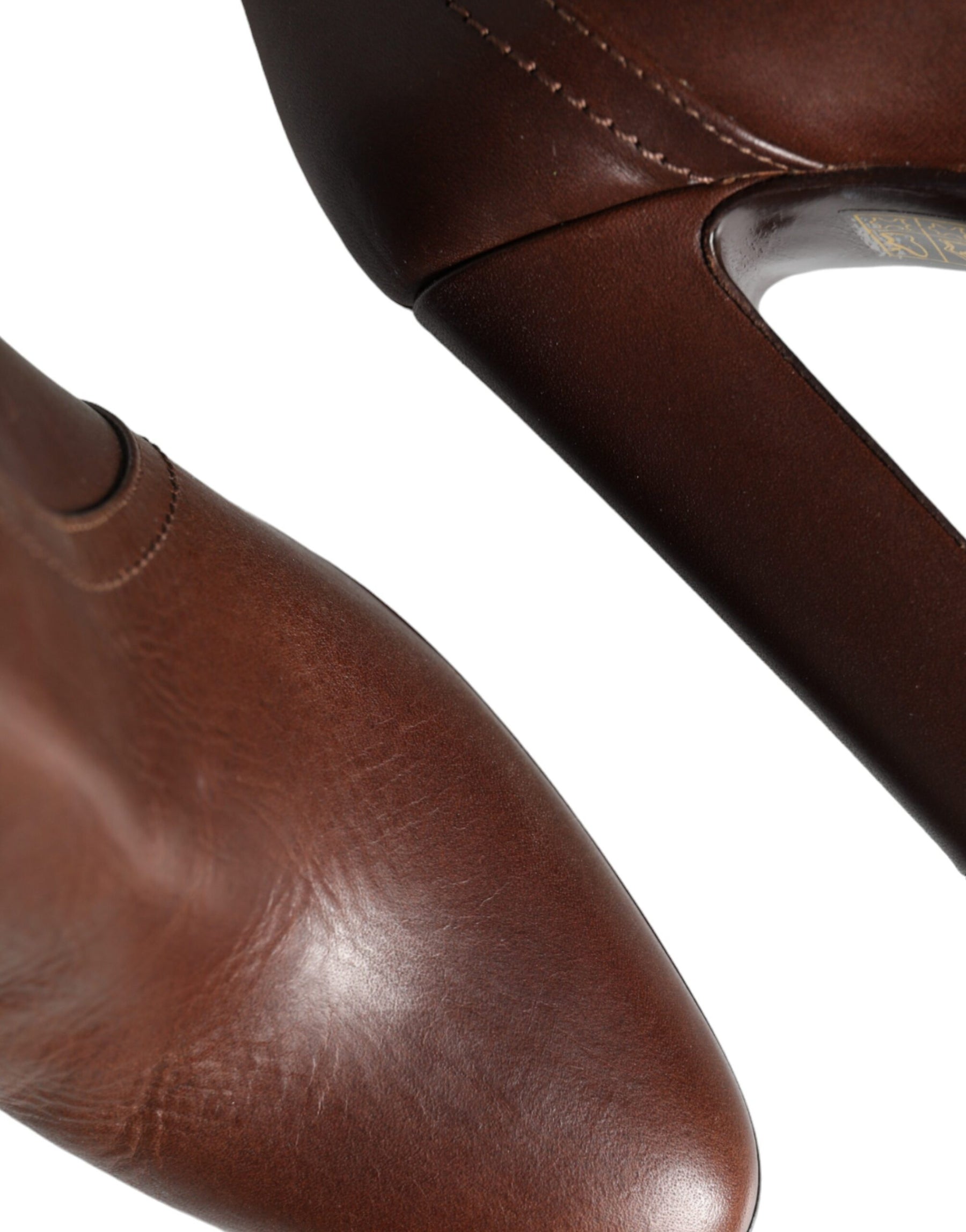 Dolce & Gabbana Brown Leather Heels Mid Calf Boots Shoes | Regal Royce