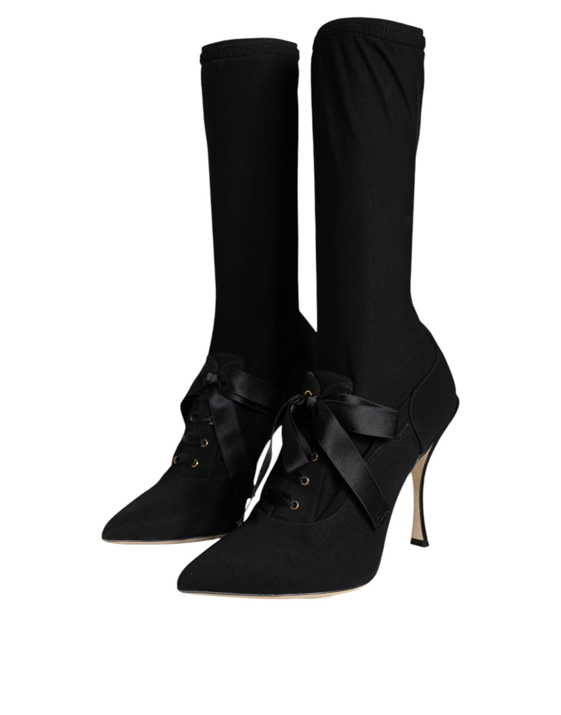 Dolce & Gabbana Black Stiletto Heels Mid Calf Boots Shoes | Regal Royce