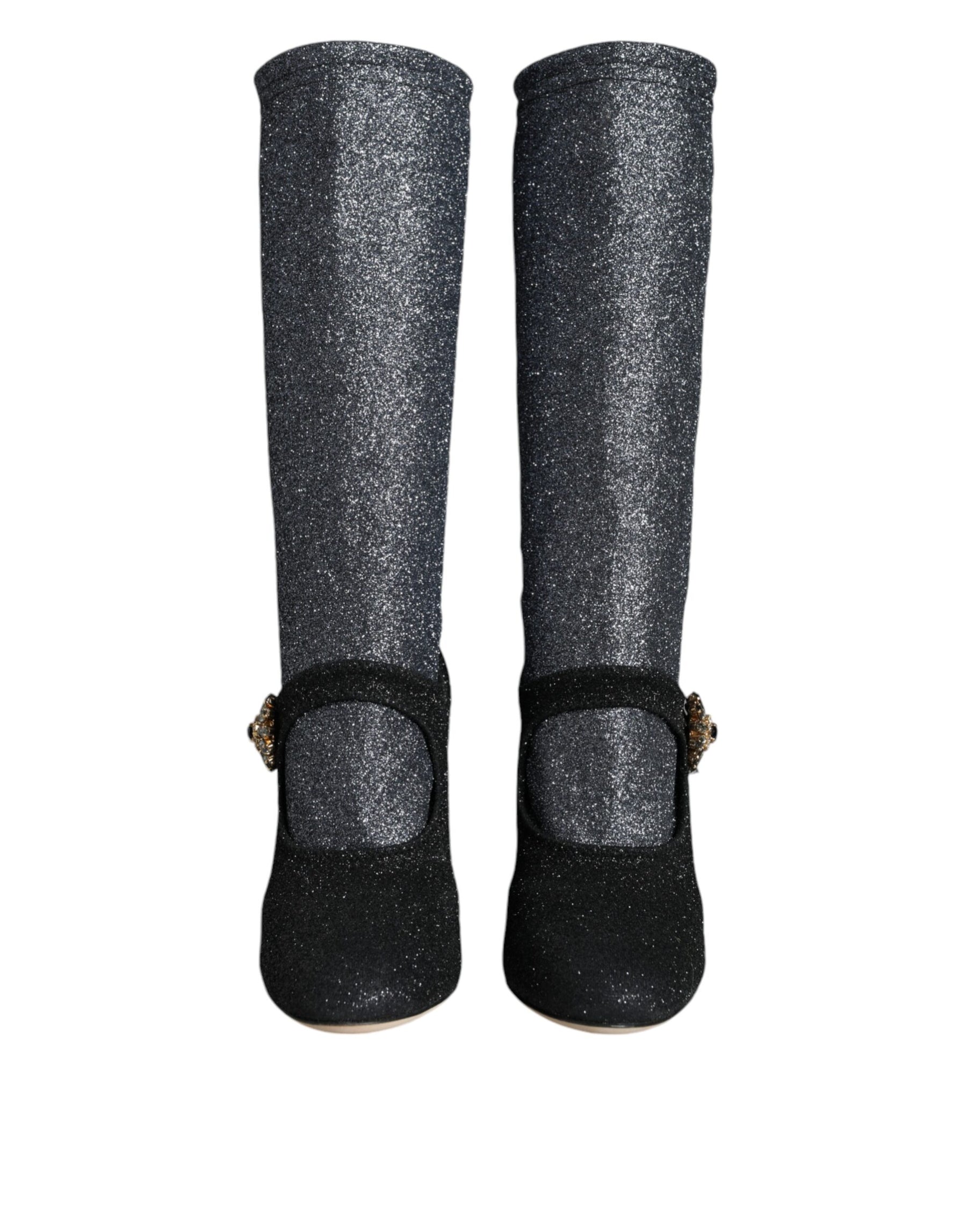 Dolce & Gabbana Black Crystal Mary Janes Booties Shoes | Regal Royce