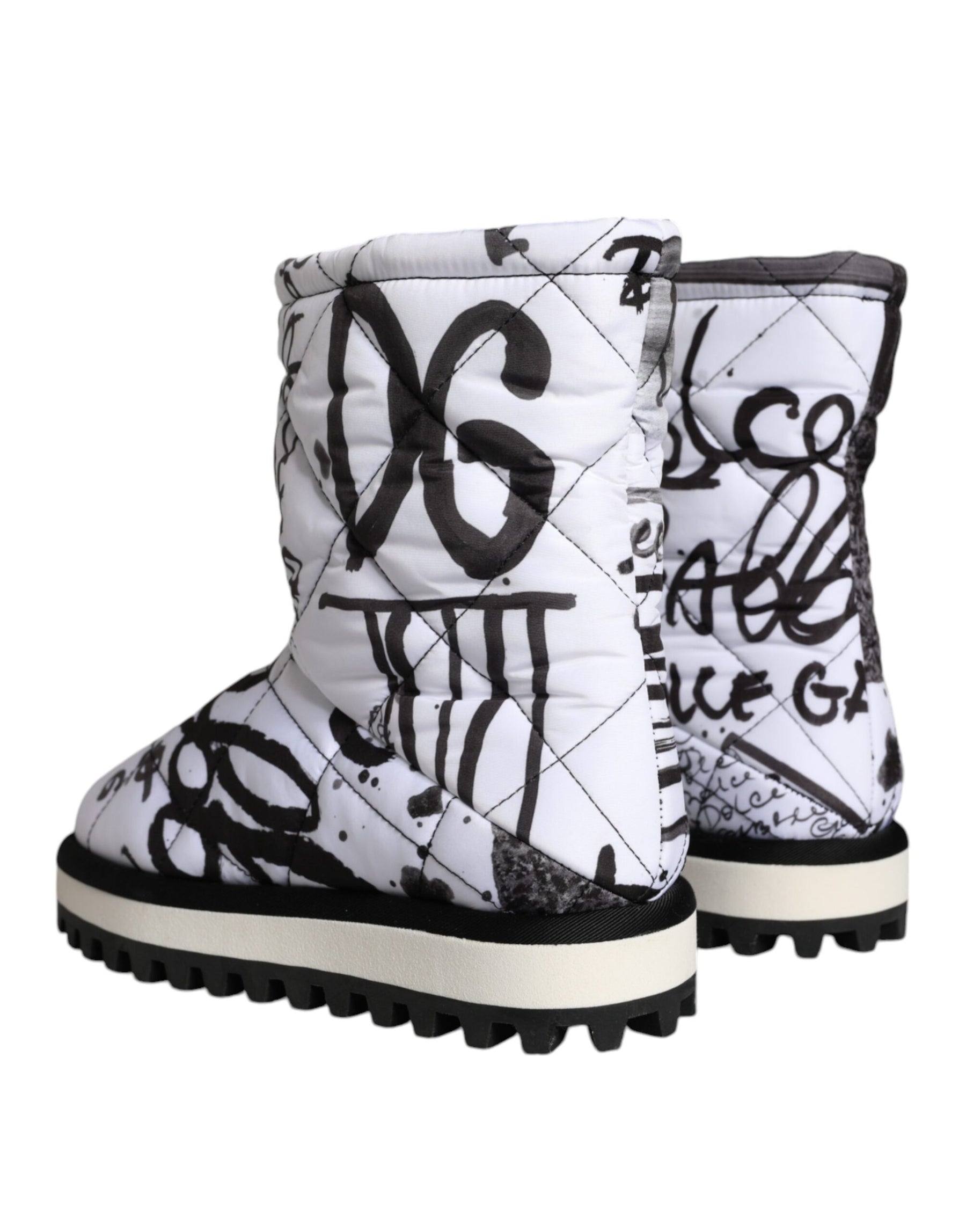 Dolce & Gabbana White Padded Logo Print Mid Calf Boots Shoes | Regal Royce