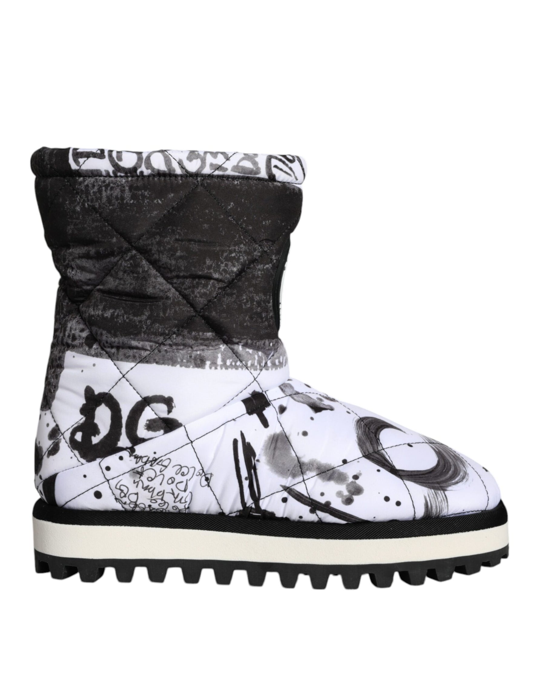 Dolce & Gabbana White Padded Logo Print Mid Calf Boots Shoes | Regal Royce
